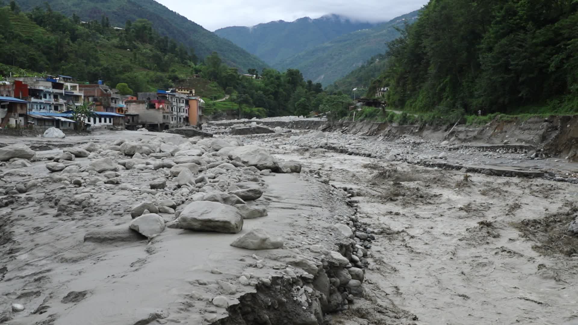 Aftermath from Melamchi river flood in Sindhupalchowk Nepal