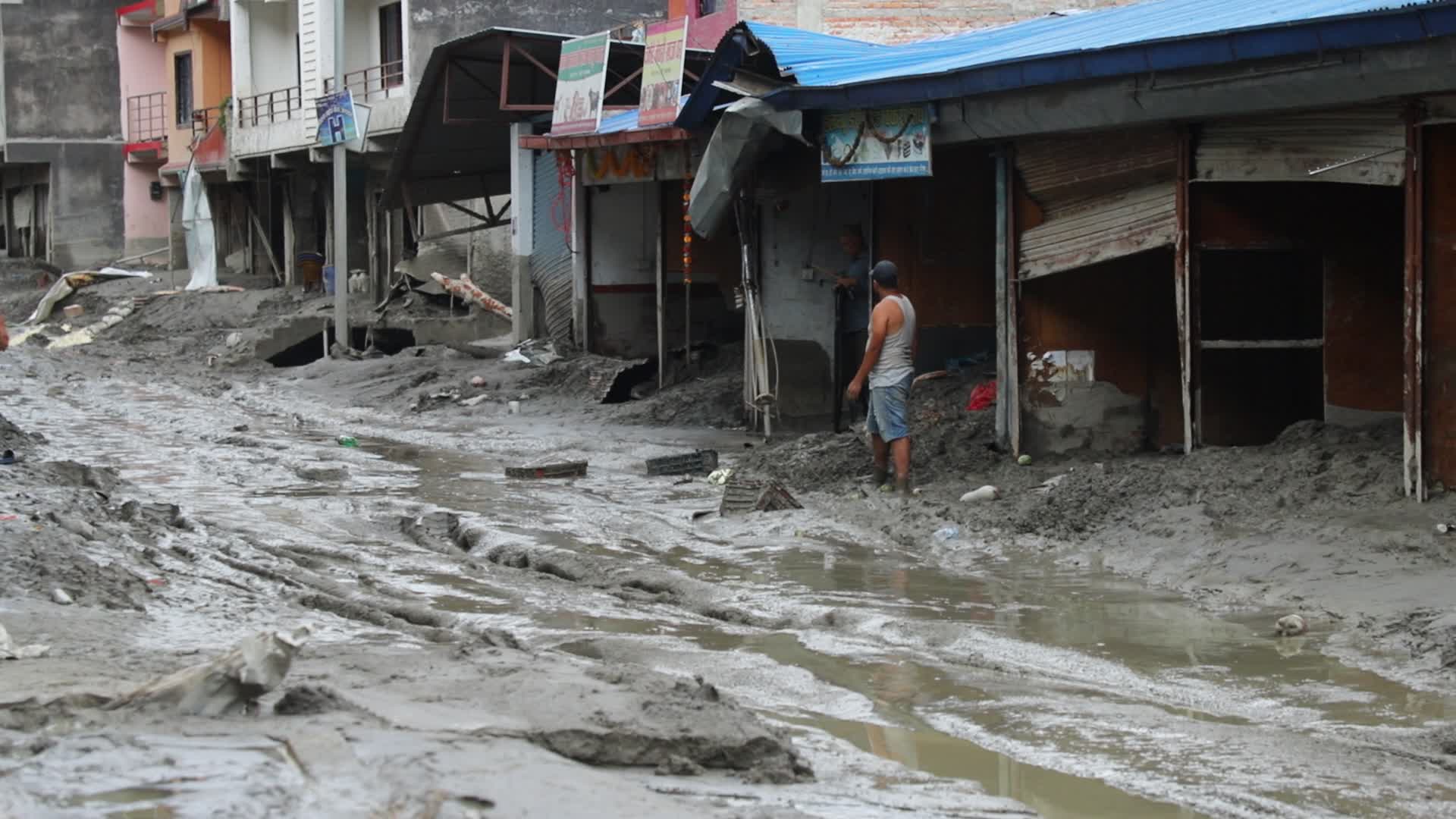 Aftermath from Melamchi river flood in Sindhupalchowk Nepal
