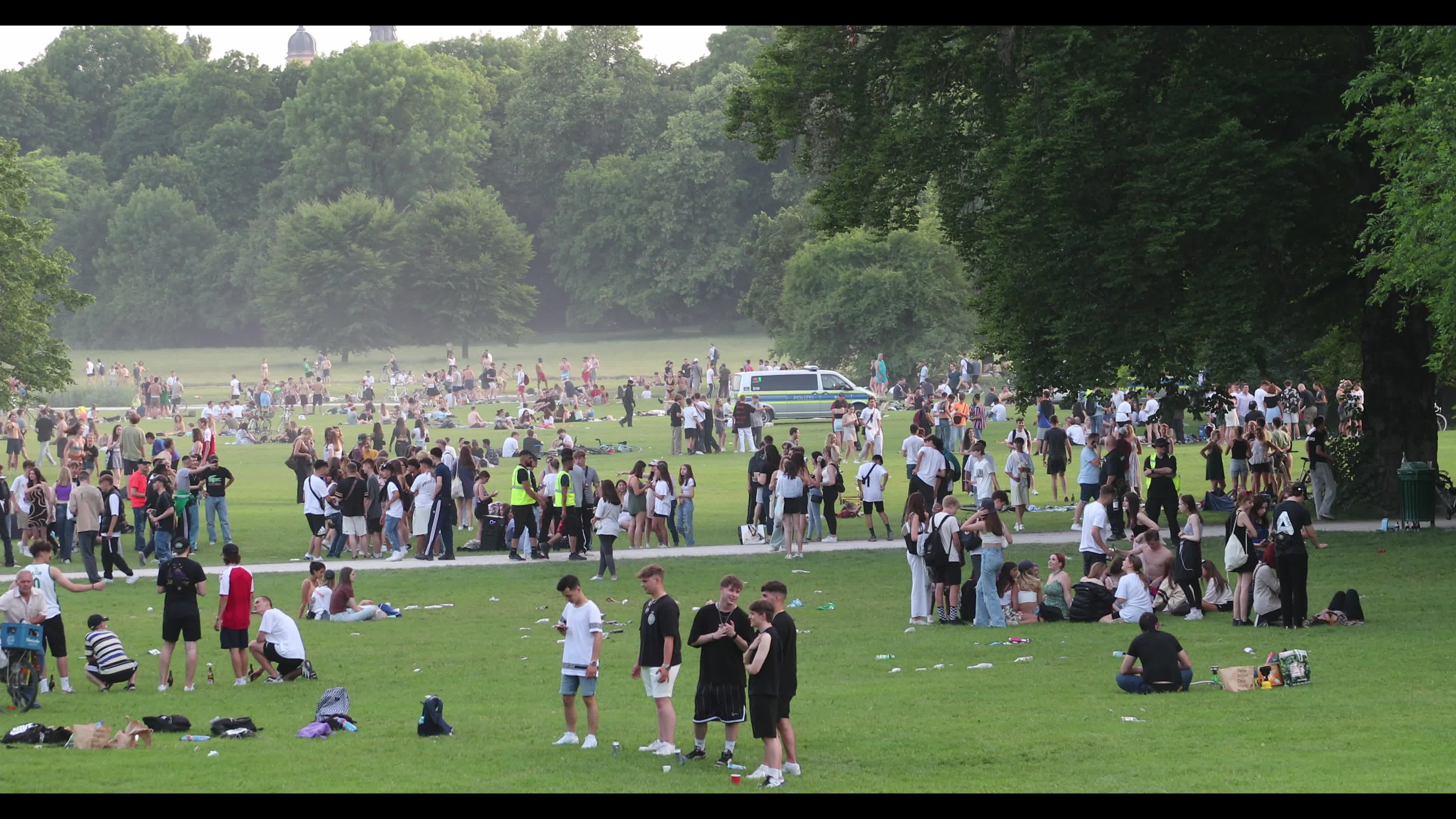 People at Englischer Garten park in Munich, Germany