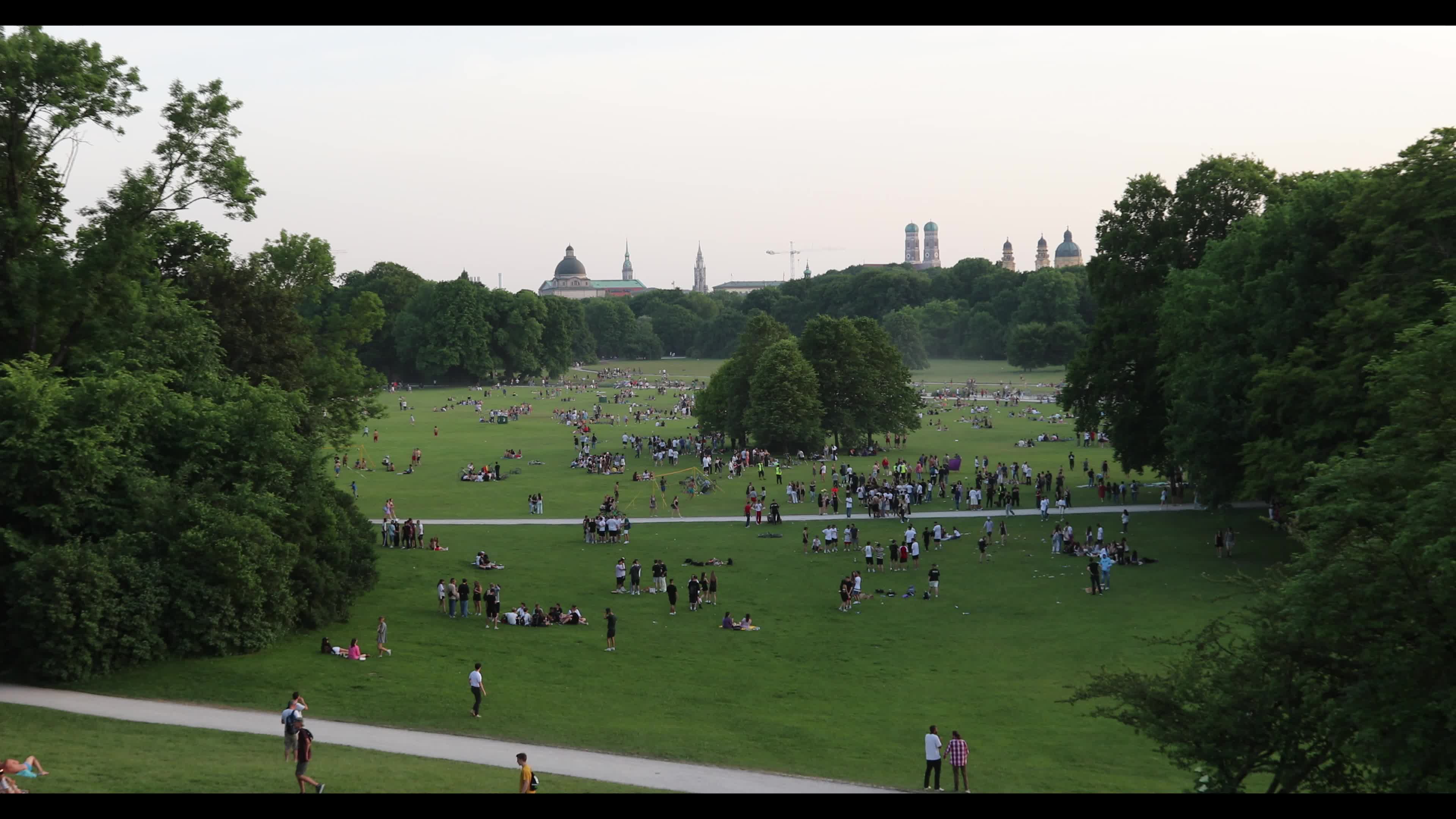 People at Englischer Garten park in Munich, Germany
