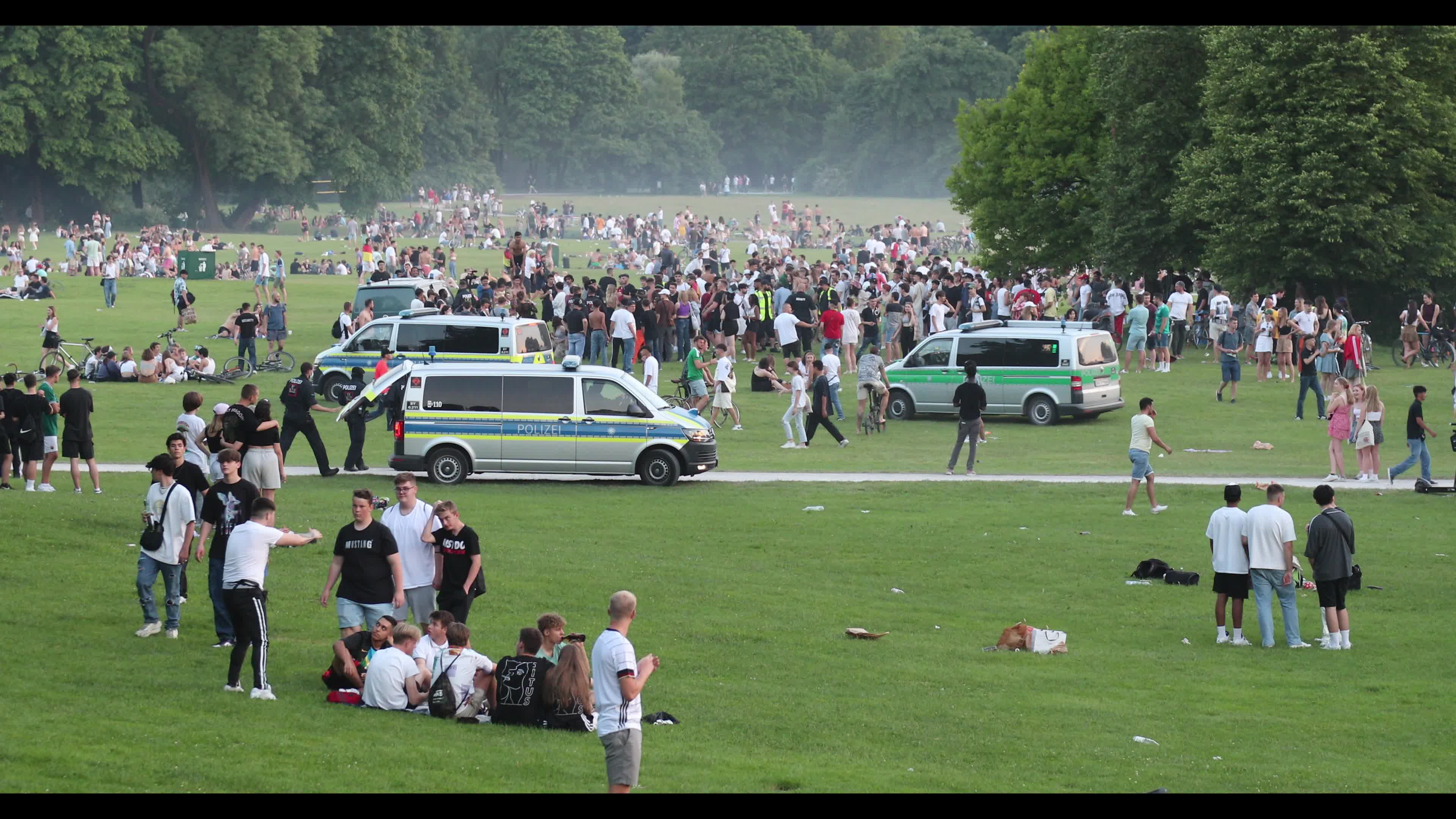 People at Englischer Garten park in Munich, Germany