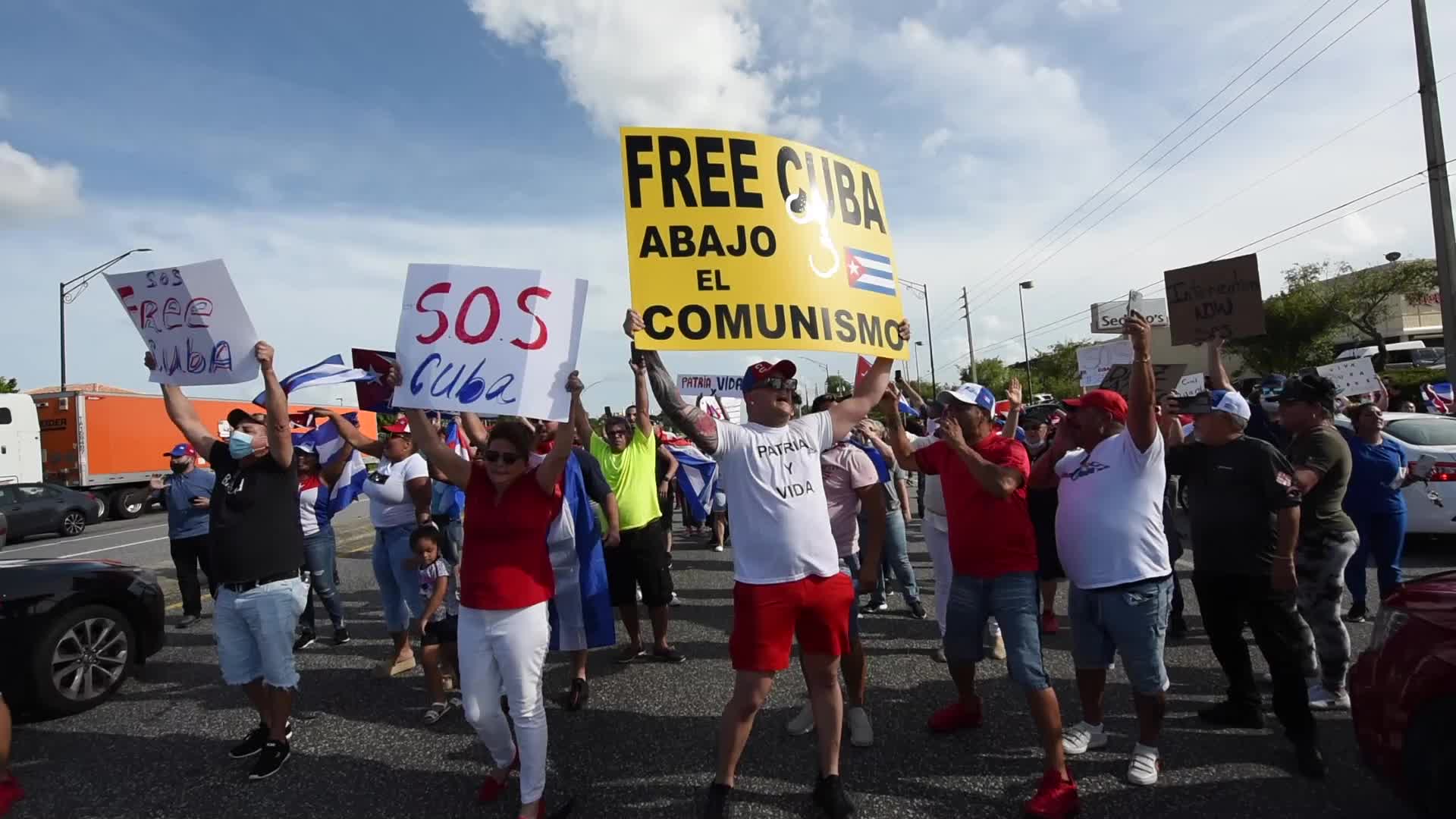 Protesters in Orlando, Florida Rally in Support of Cuban People