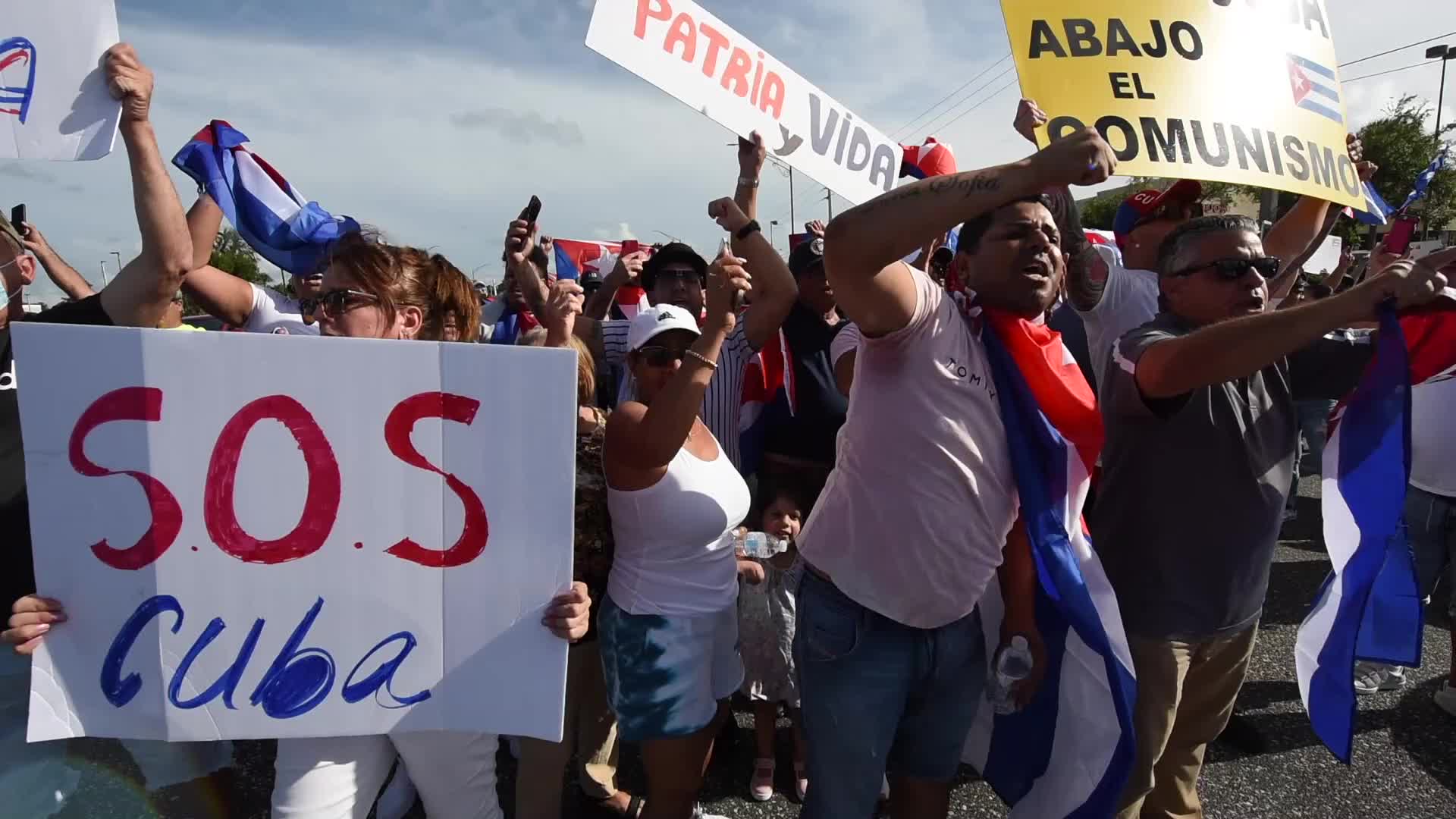 Protesters in Orlando, Florida Rally in Support of Cuban People