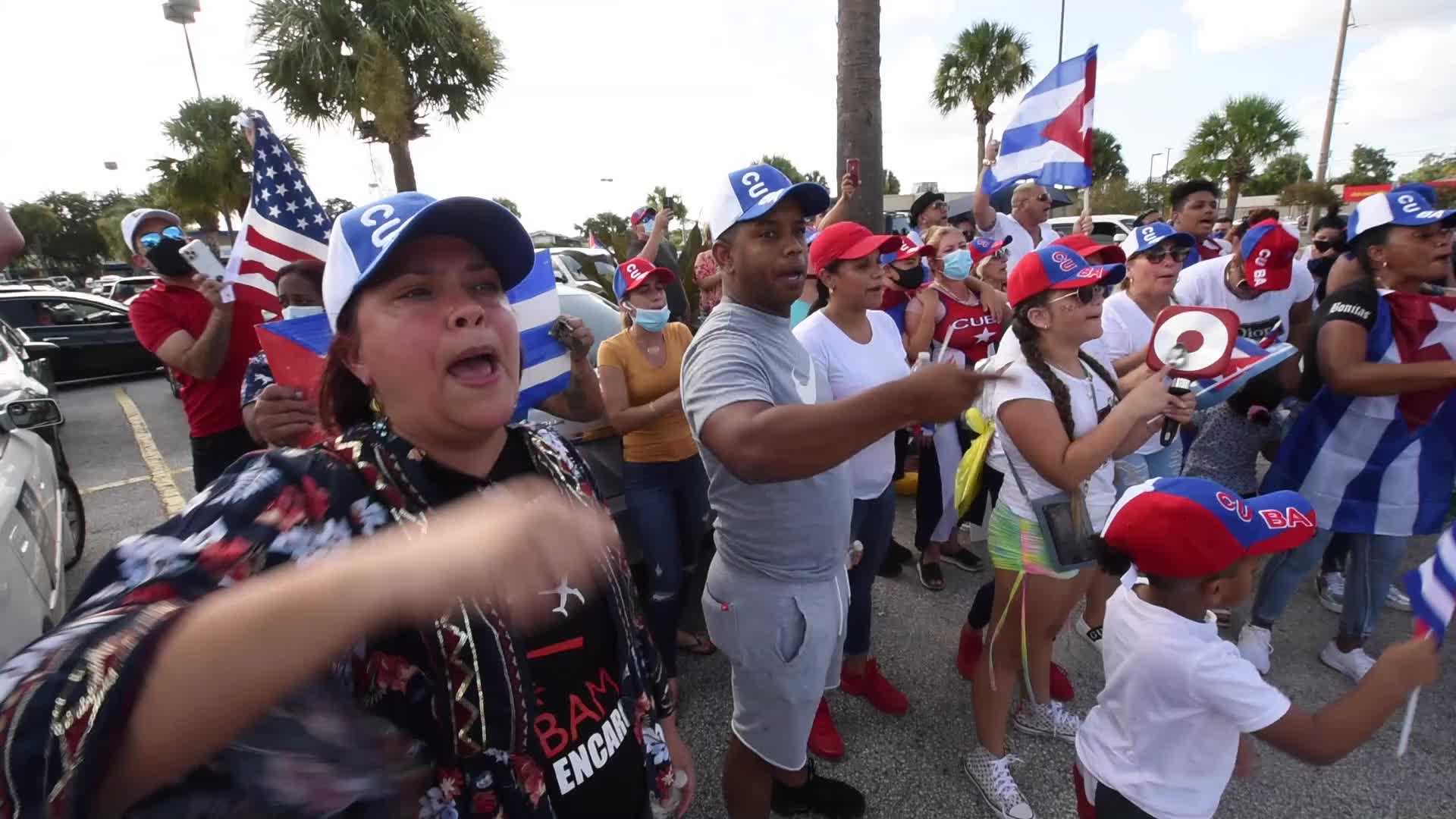 Protesters in Orlando, Florida Rally in Support of Cuban People