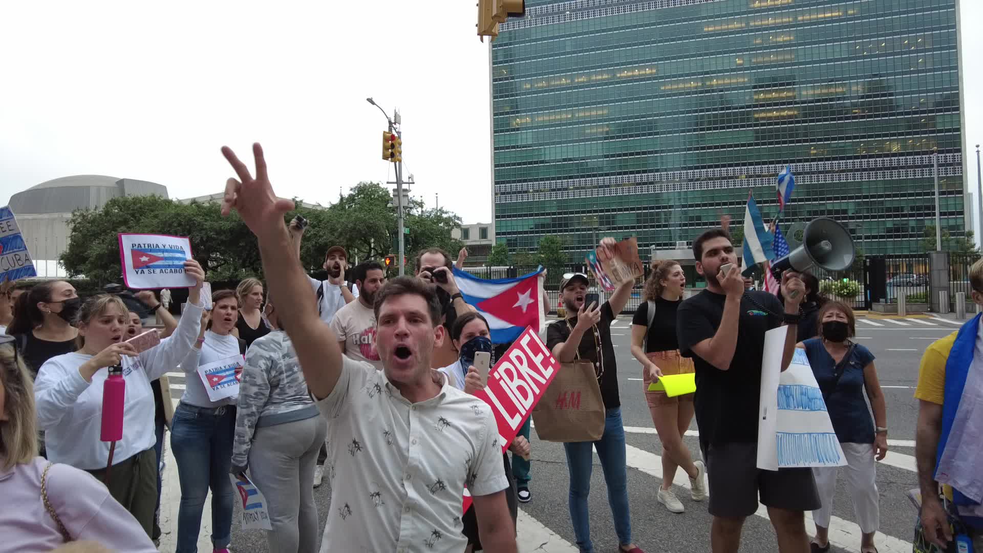 NY New Yorkers Take to the Streets In Support of Protesters In Cuba