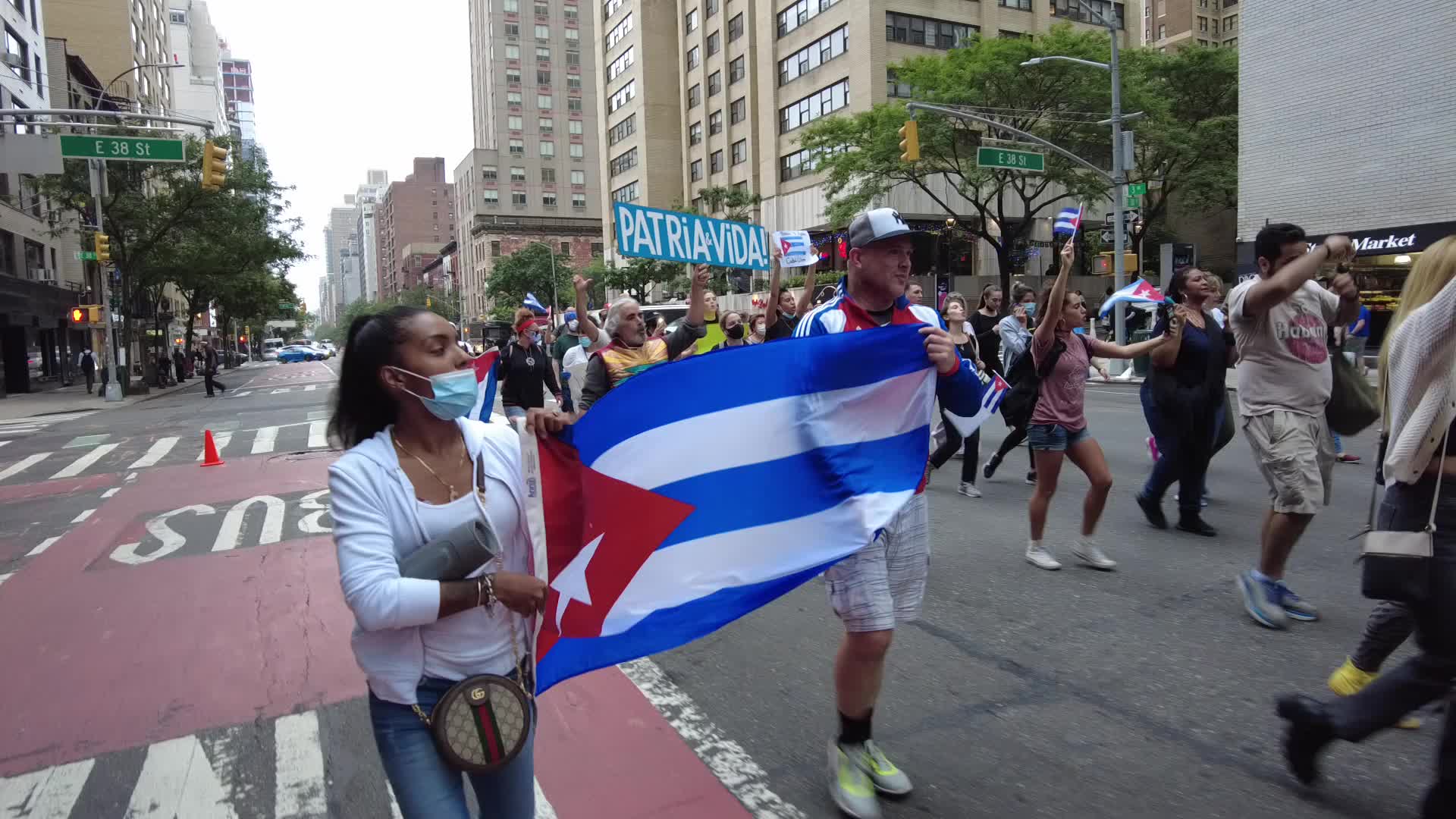 NY New Yorkers Take to the Streets In Support of Protesters In Cuba