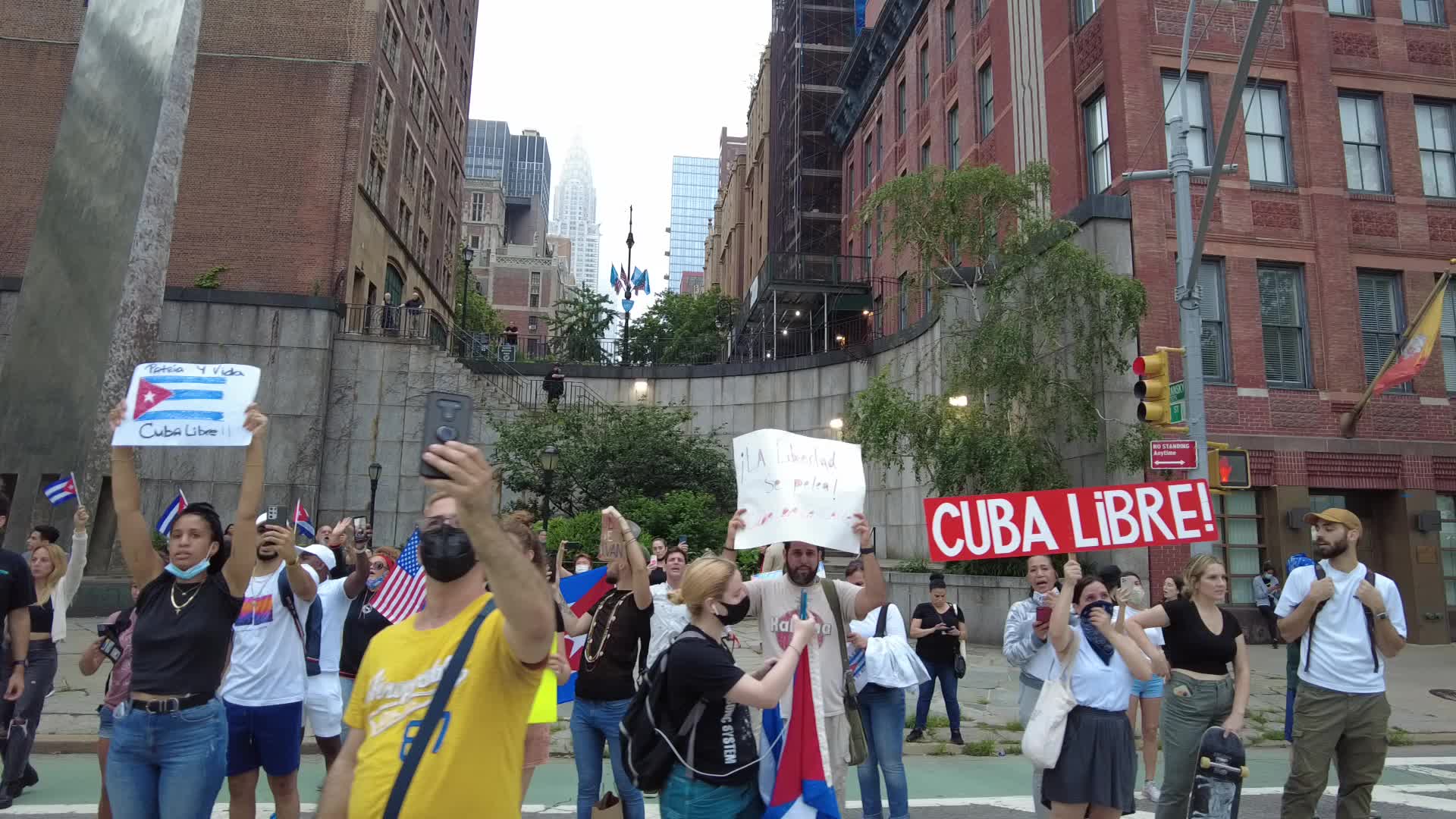NY New Yorkers Take to the Streets In Support of Protesters In Cuba