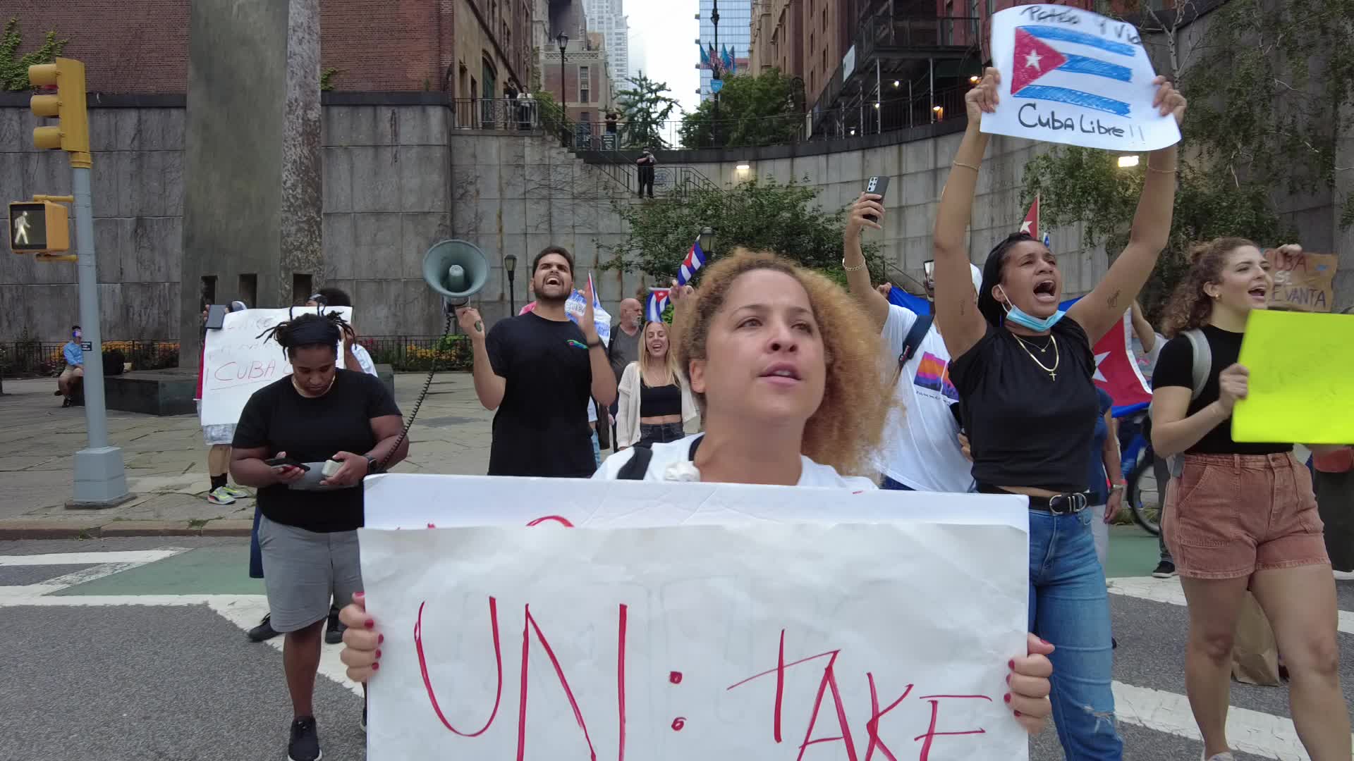 NY New Yorkers Take to the Streets In Support of Protesters In Cuba