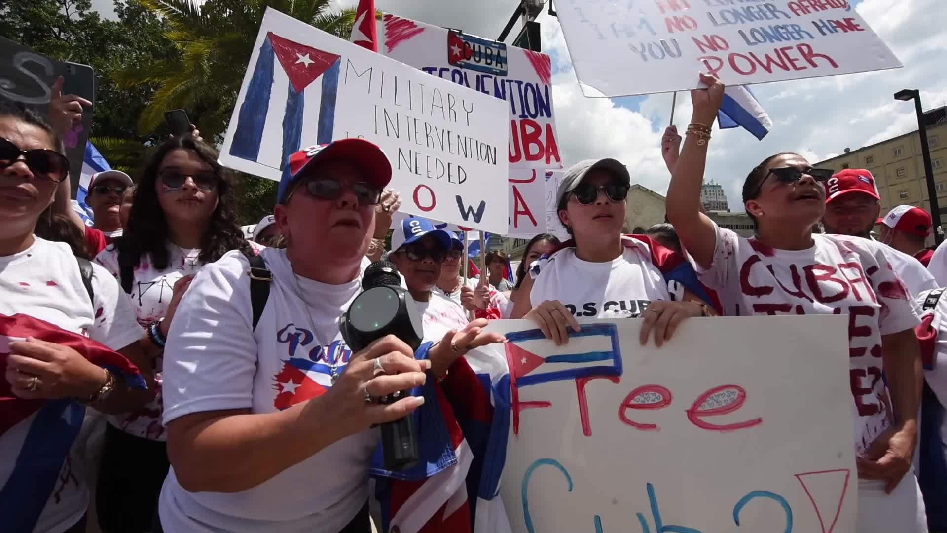 Protesters in Orlando, Florida Rally in Support of Cuban People