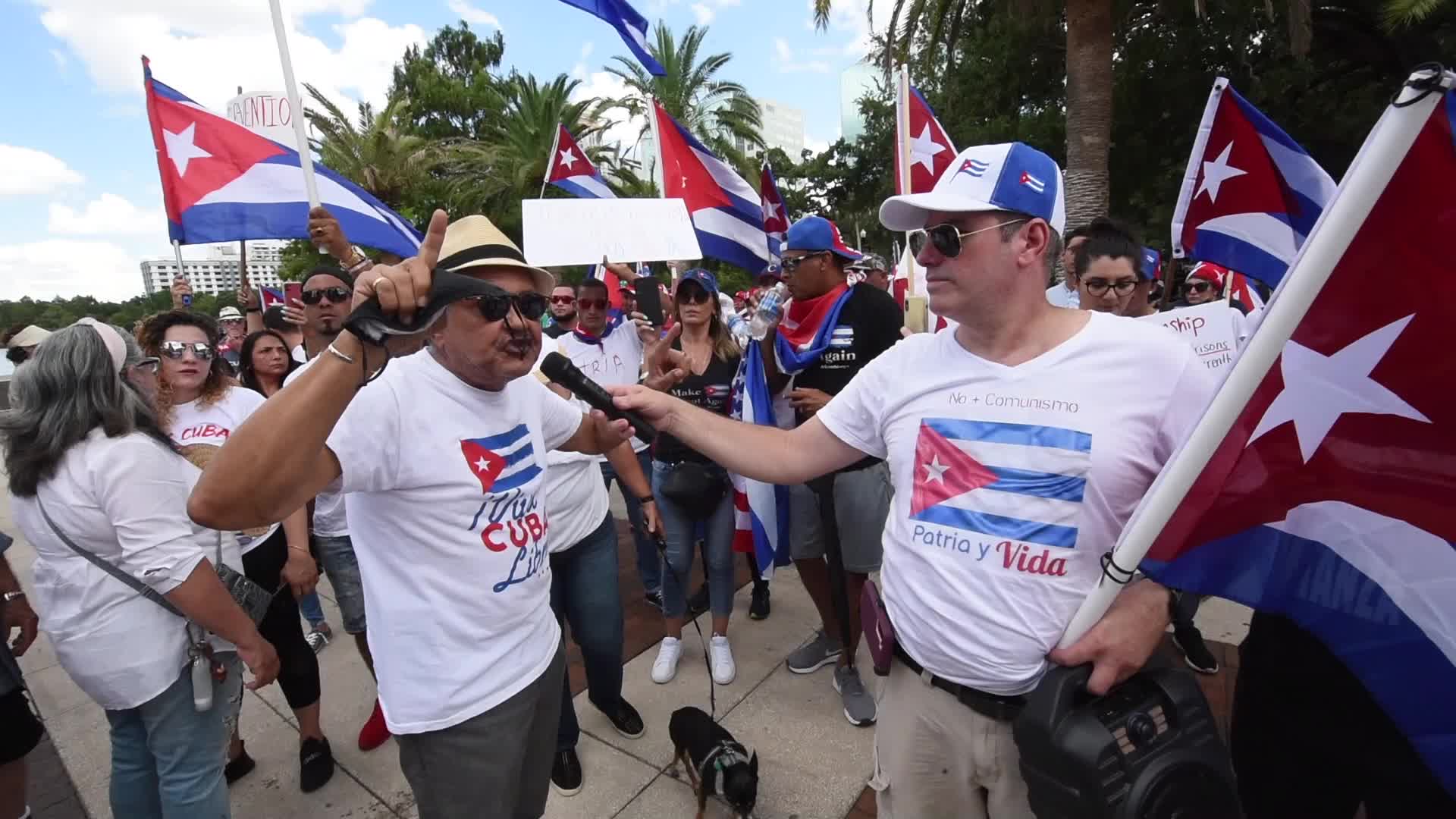 Protesters in Orlando, Florida Rally in Support of Cuban People