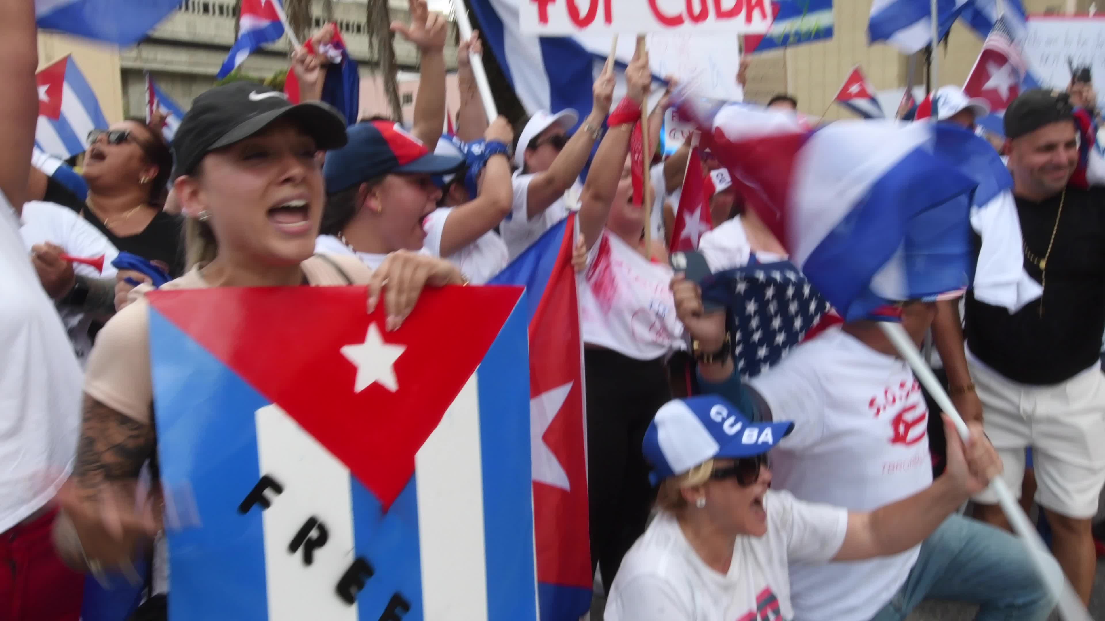 Protesters in Orlando, Florida Rally in Support of Cuban People