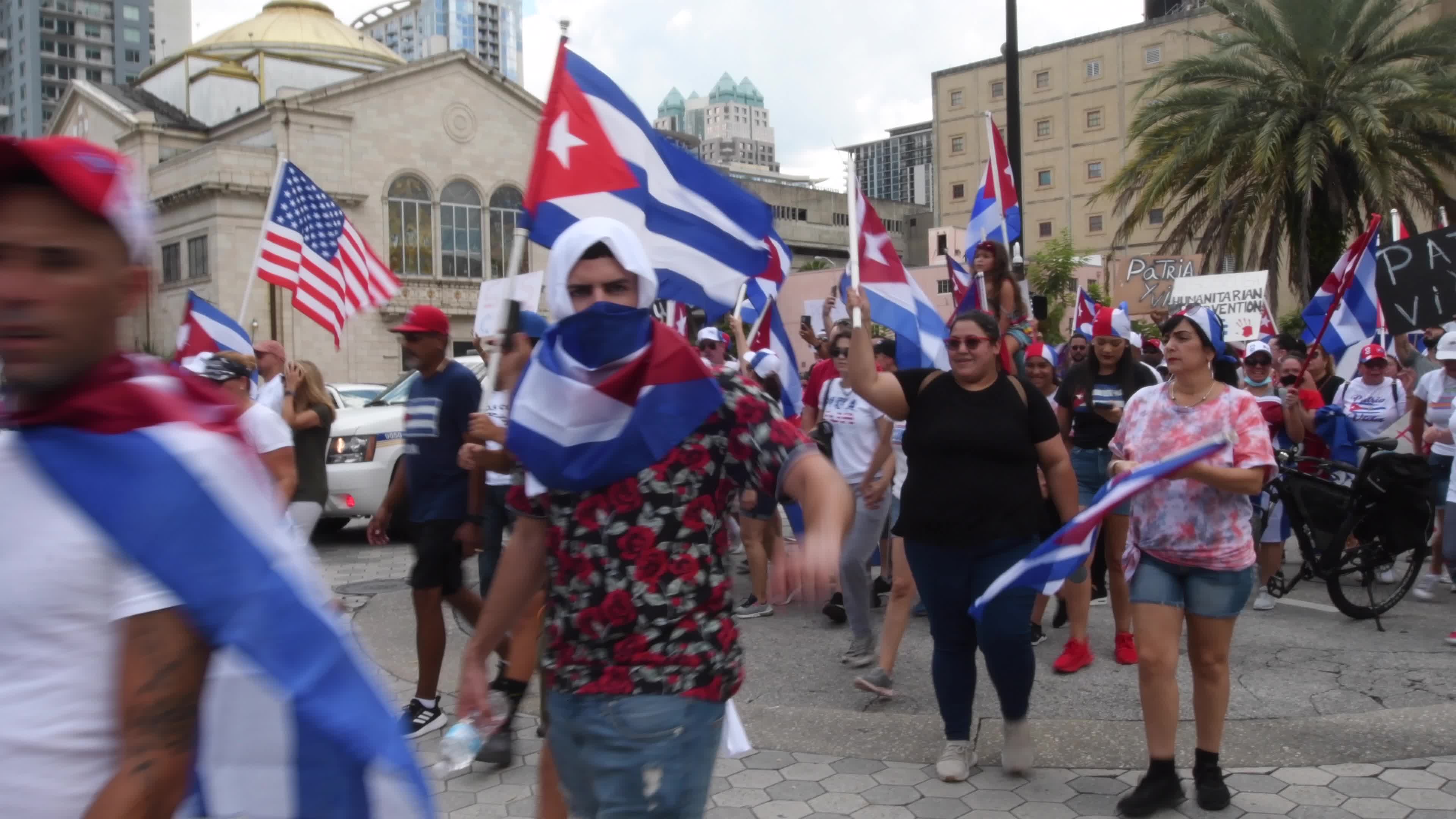 Protesters in Orlando, Florida Rally in Support of Cuban People