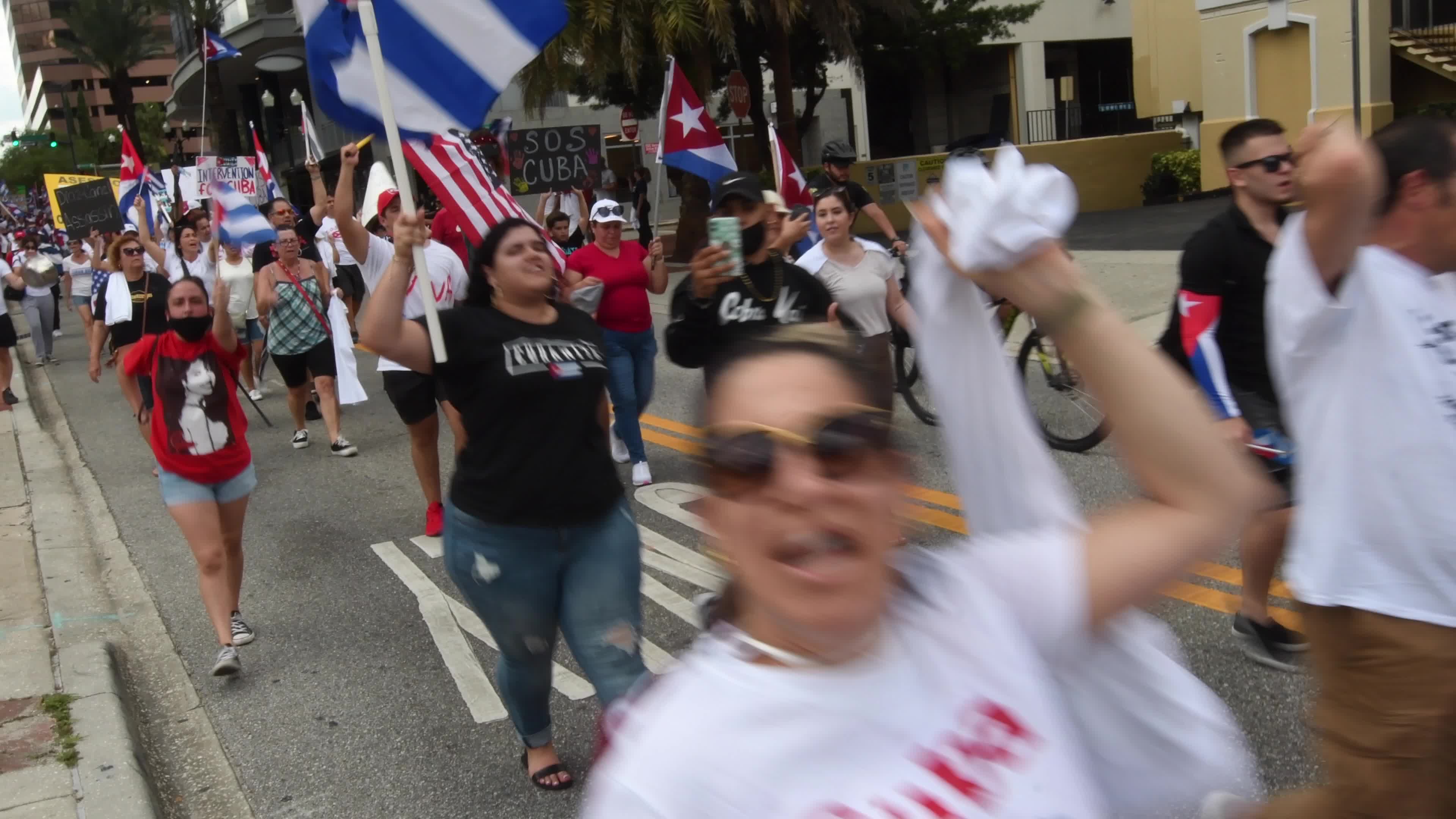 Protesters in Orlando, Florida Rally in Support of Cuban People