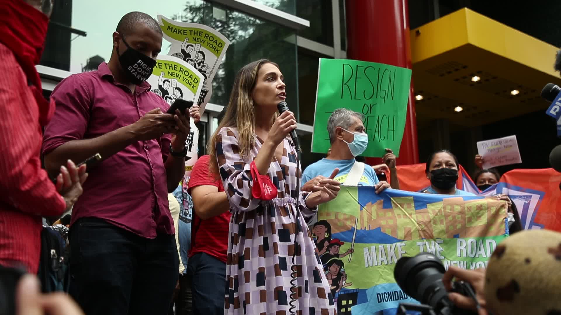NY demonstrators call for the removal of Governor Cuomo amid sexual harassment allegations in NYC