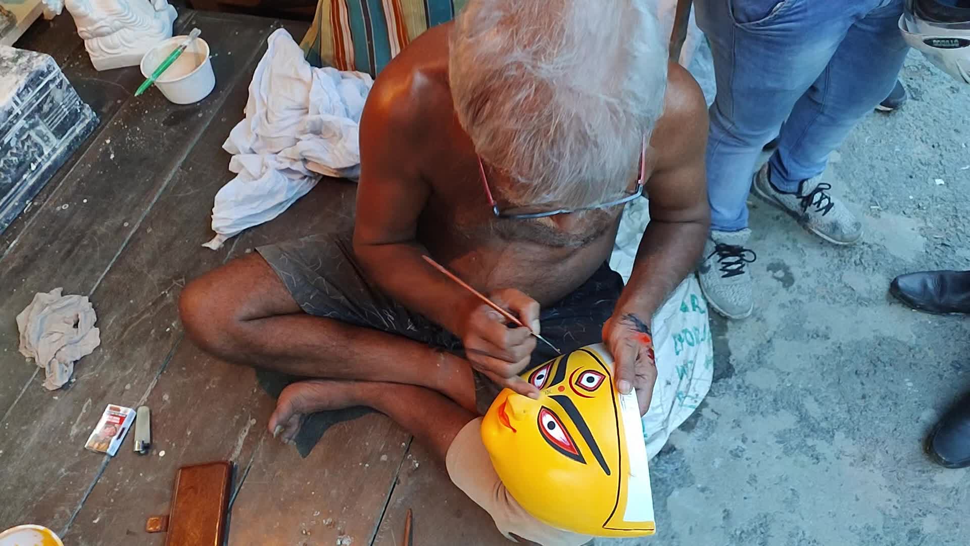 Painting Durga Idol in Kolkata, India