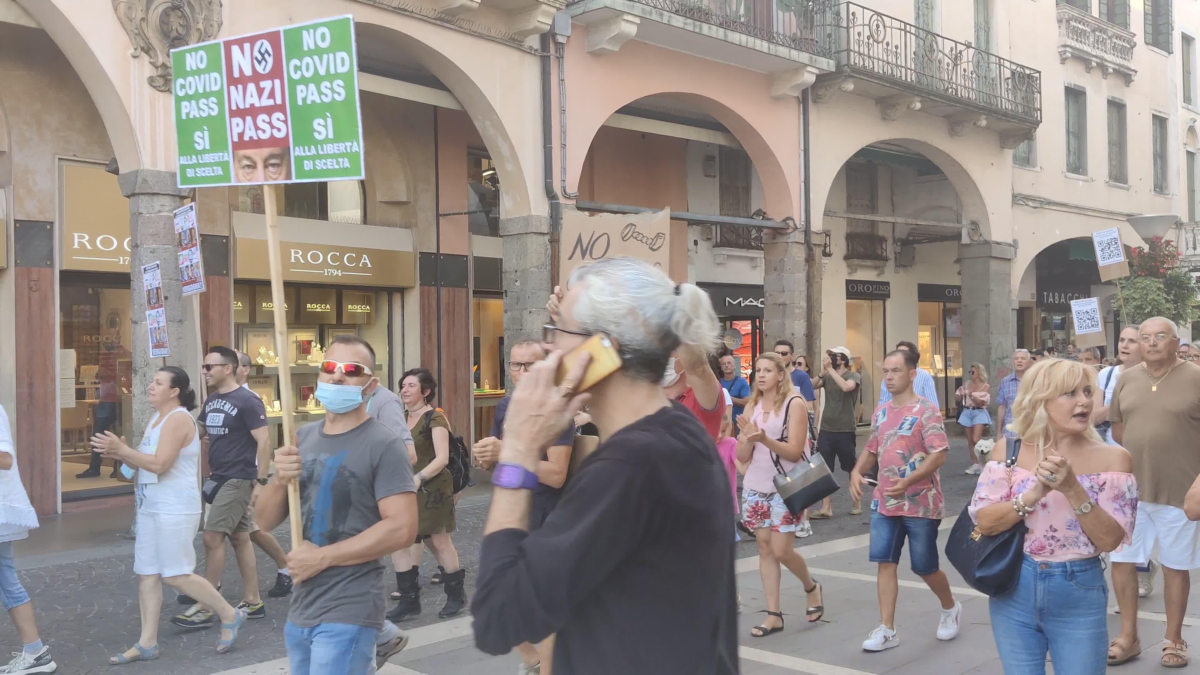Demonstration against the "Green Pass" after it was introduces in Italy