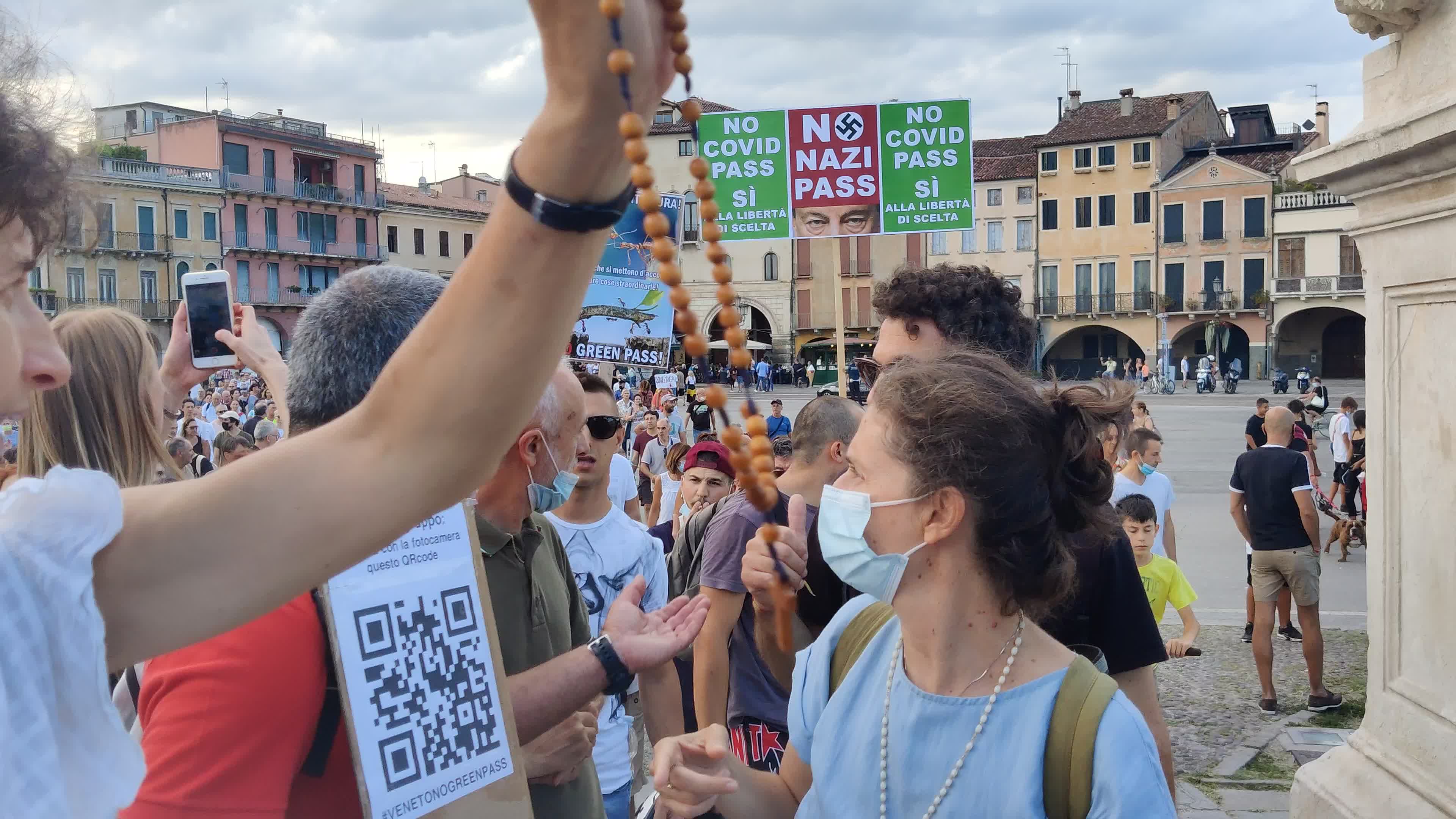 Demonstration against the "Green Pass" after it was introduces in Italy