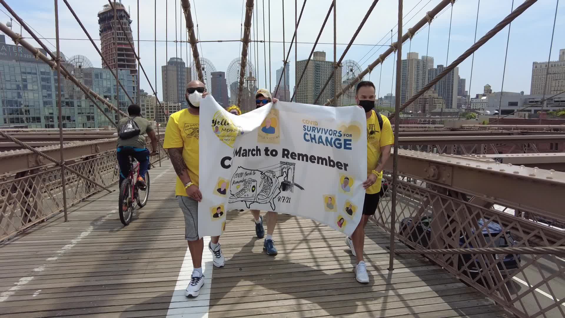 NY Covid March To Remember Across The Brooklyn Bridge in New York City