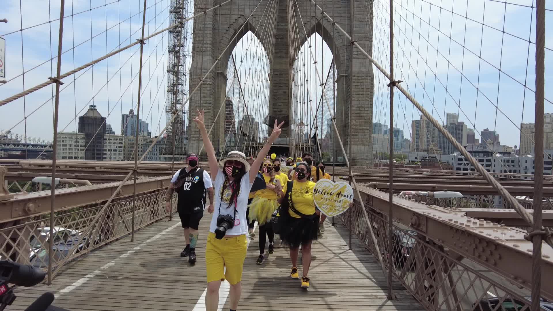 NY Covid March To Remember Across The Brooklyn Bridge in New York City