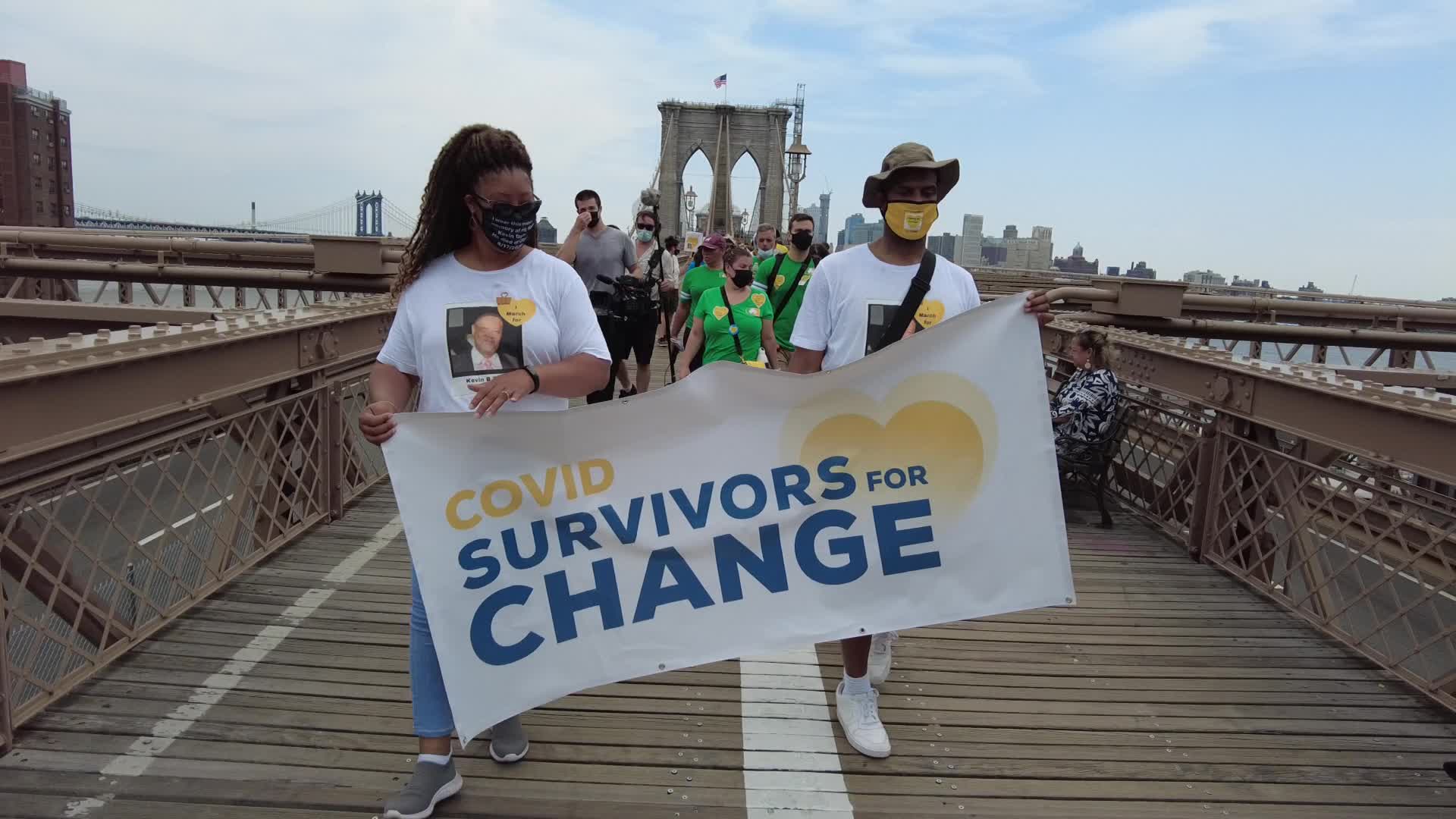 NY Covid March To Remember Across The Brooklyn Bridge in New York City