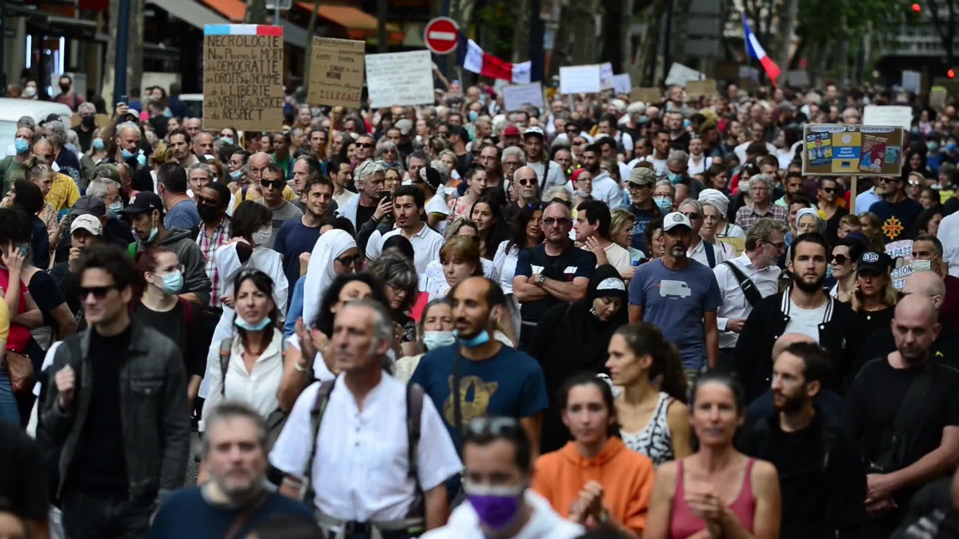 Thousands protest against COVID-19 health pass In Toulouse, France