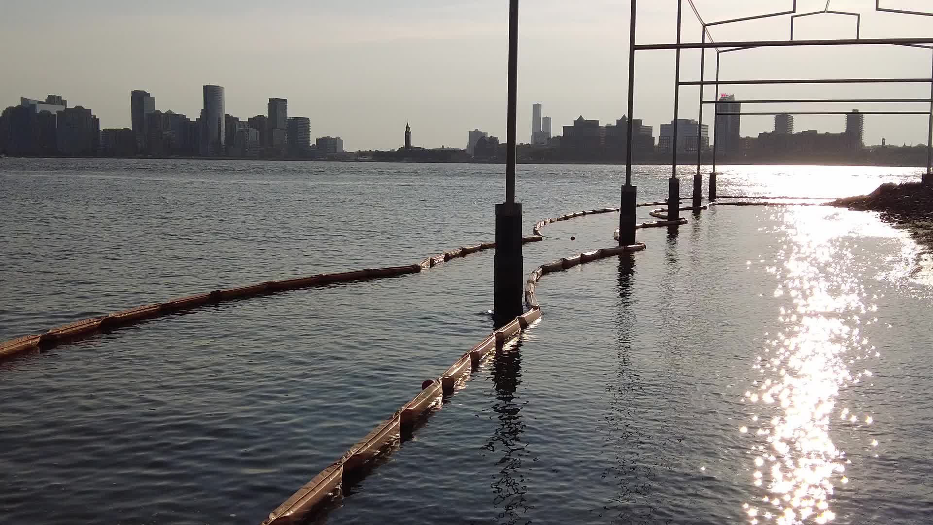 Water Pollution Barriers On The Hudson River In New York City