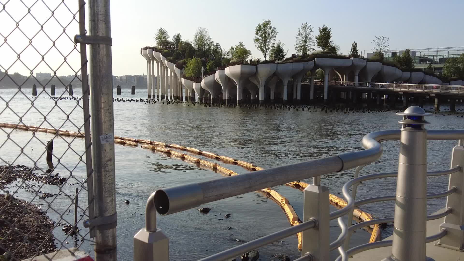 Water Pollution Barriers On The Hudson River In New York City