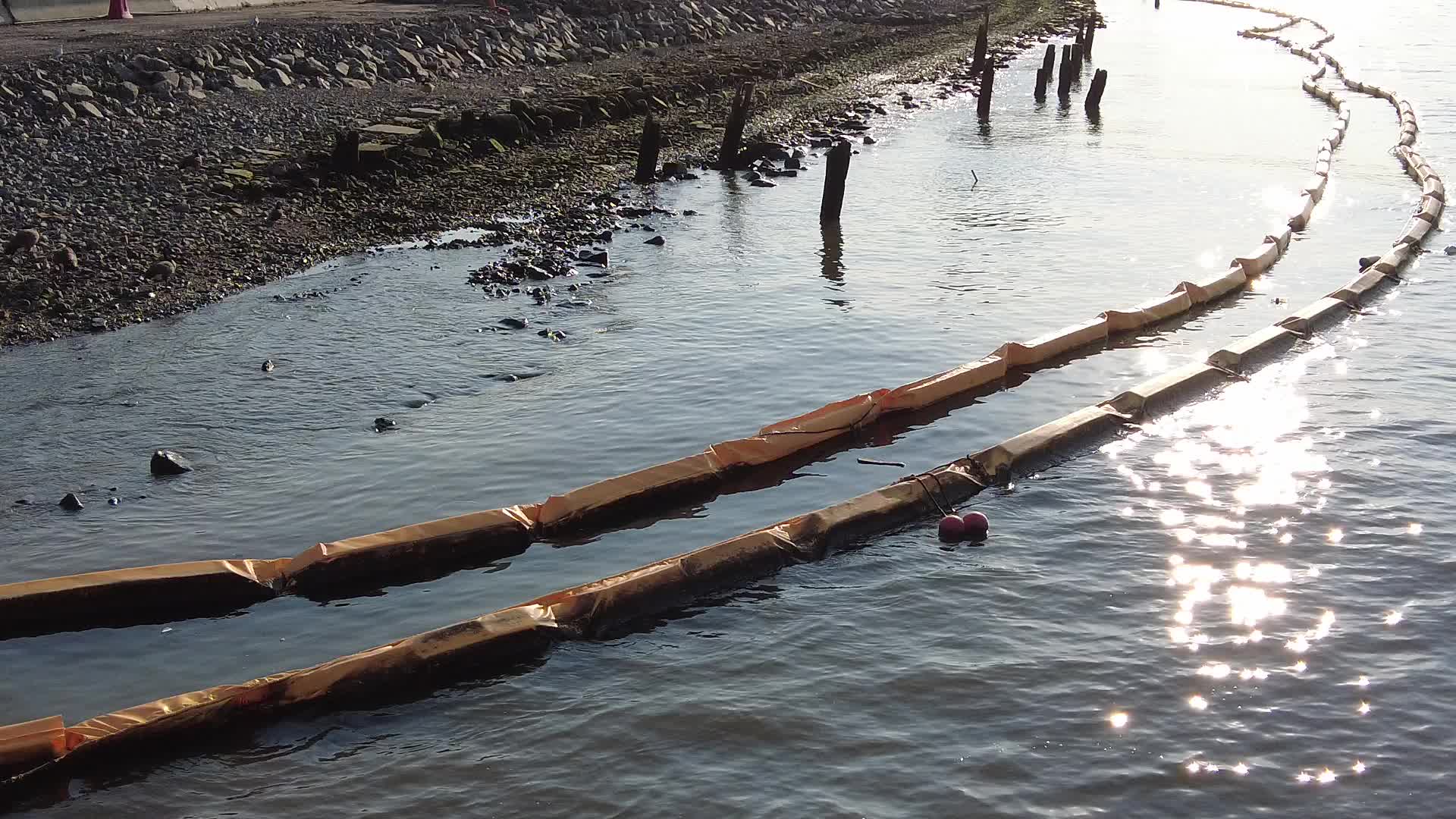 Water Pollution Barriers On The Hudson River In New York City