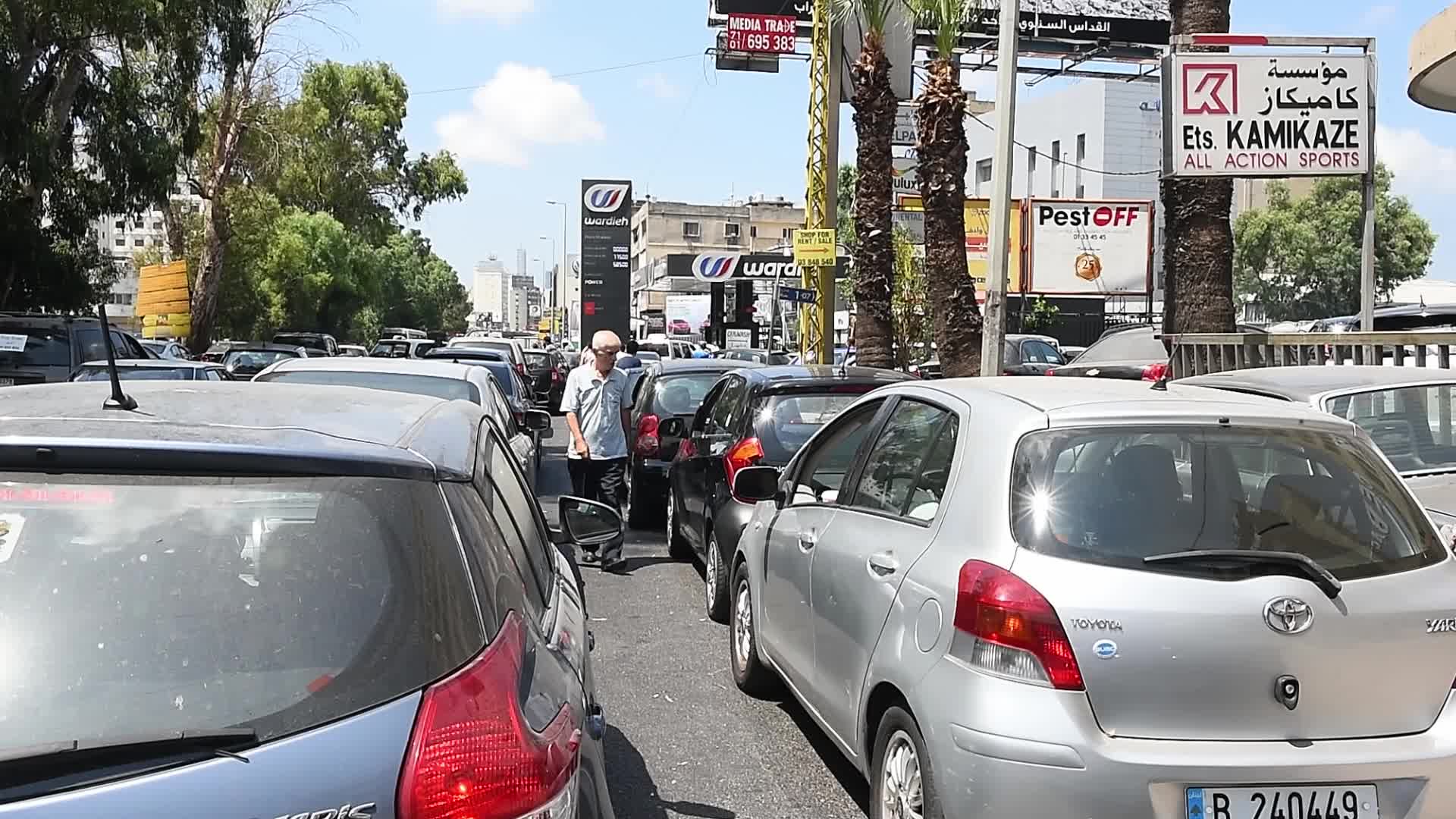 Queue for the petrol station in Beirut, Lebanon amid the economic crisis