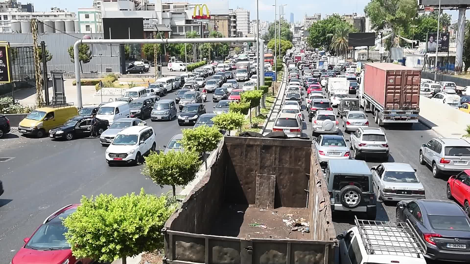 Queue for the petrol station in Beirut, Lebanon amid the economic crisis