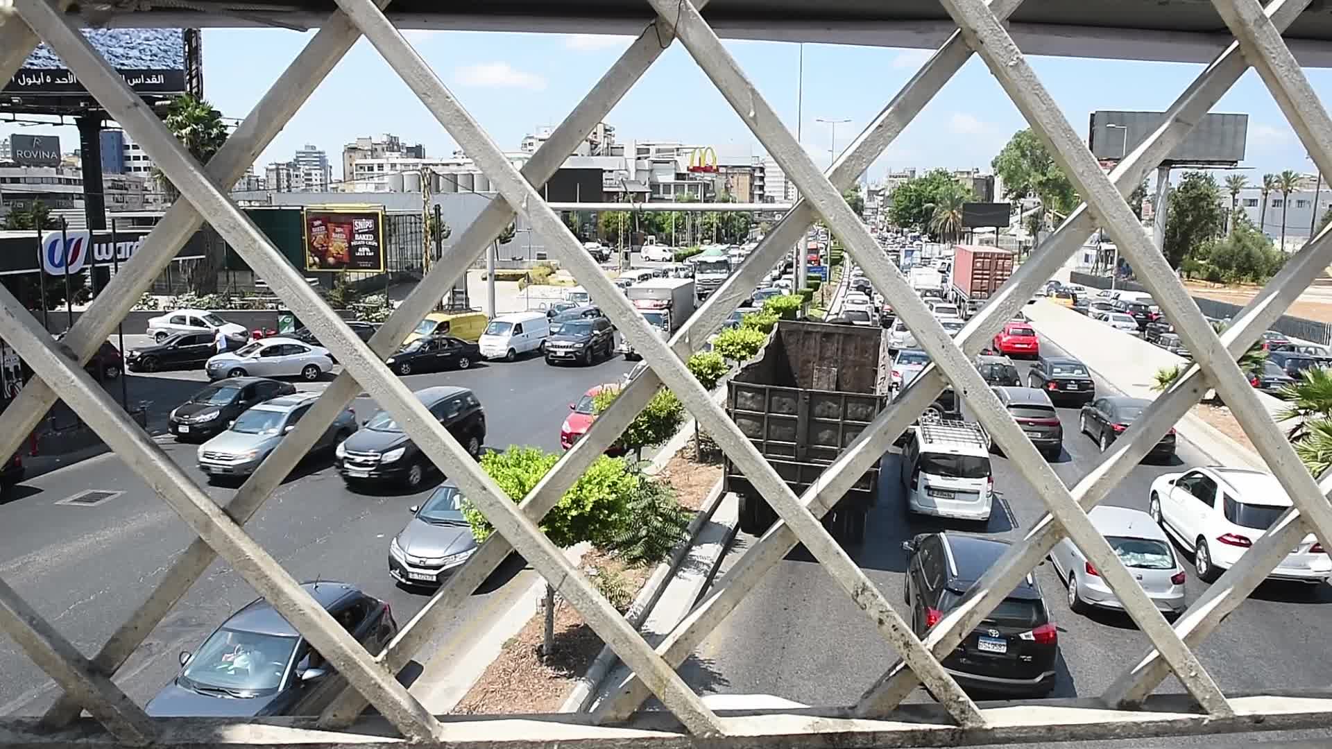 Queue for the petrol station in Beirut, Lebanon amid the economic crisis