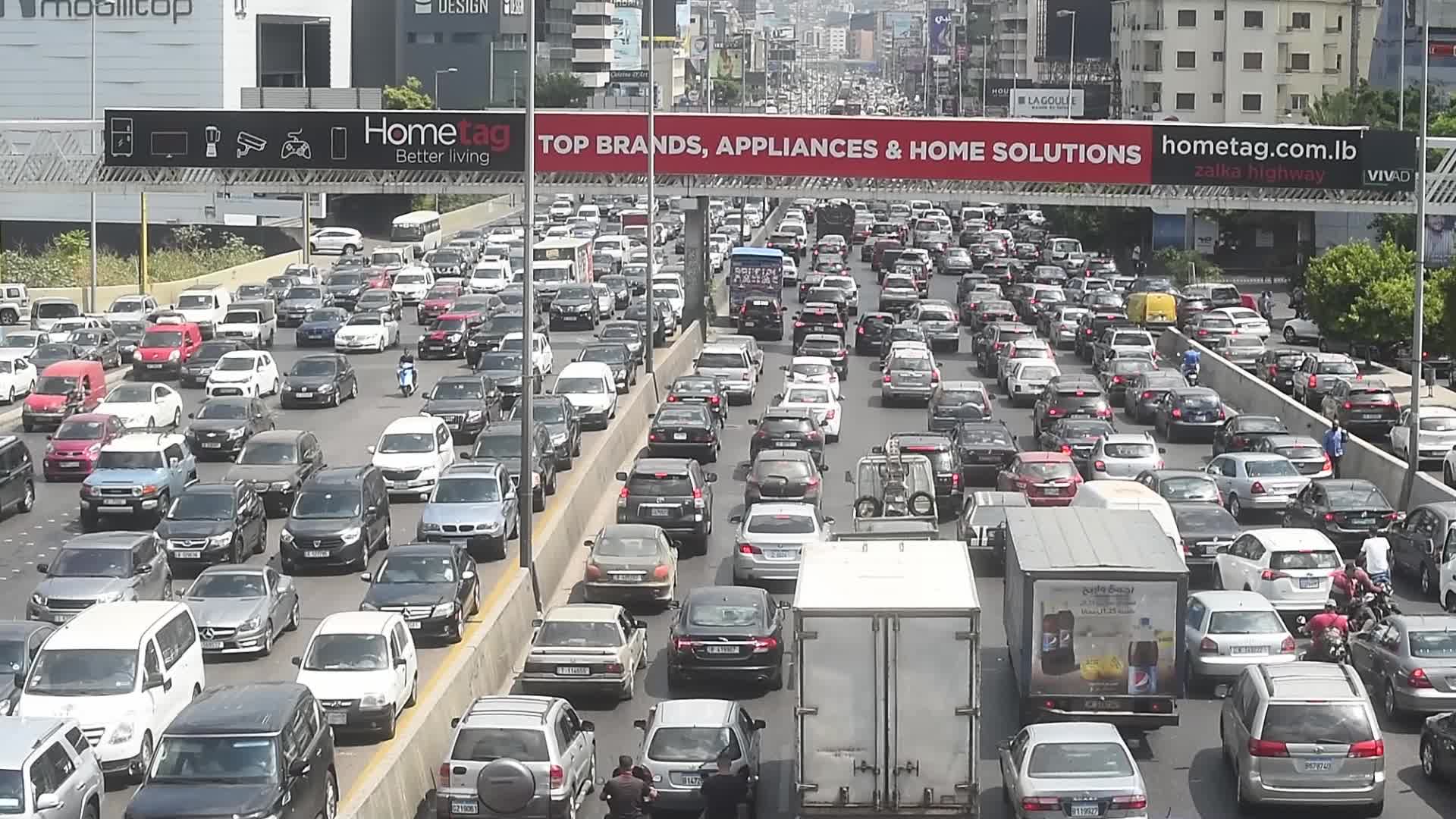 Queue for the petrol station in Beirut, Lebanon amid the economic crisis