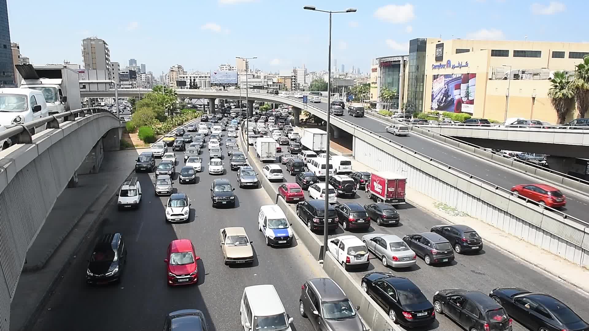 Queue for the petrol station in Beirut, Lebanon amid the economic crisis