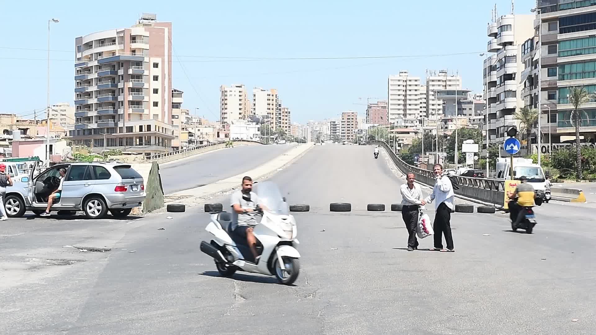 Road blockade in Beirut, Lebanon amid the economic crisis