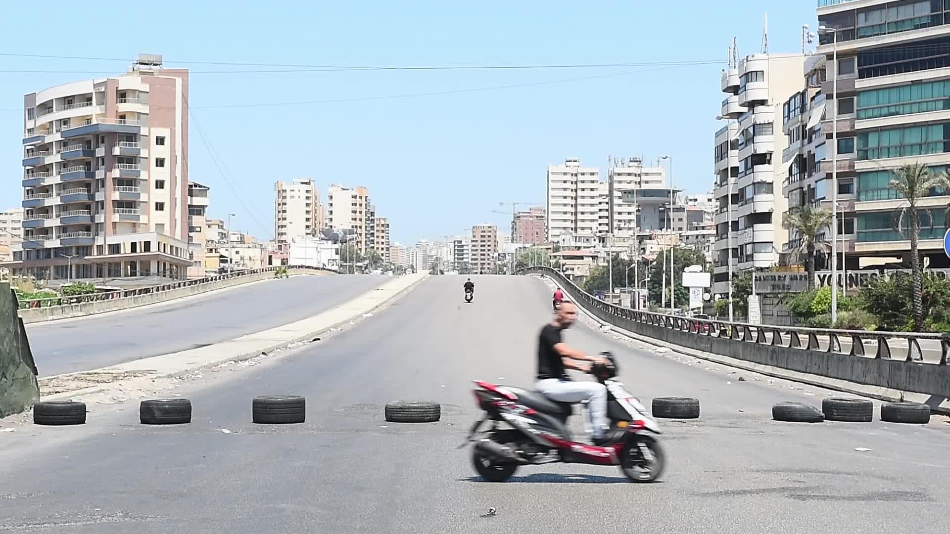 Road blockade in Beirut, Lebanon amid the economic crisis