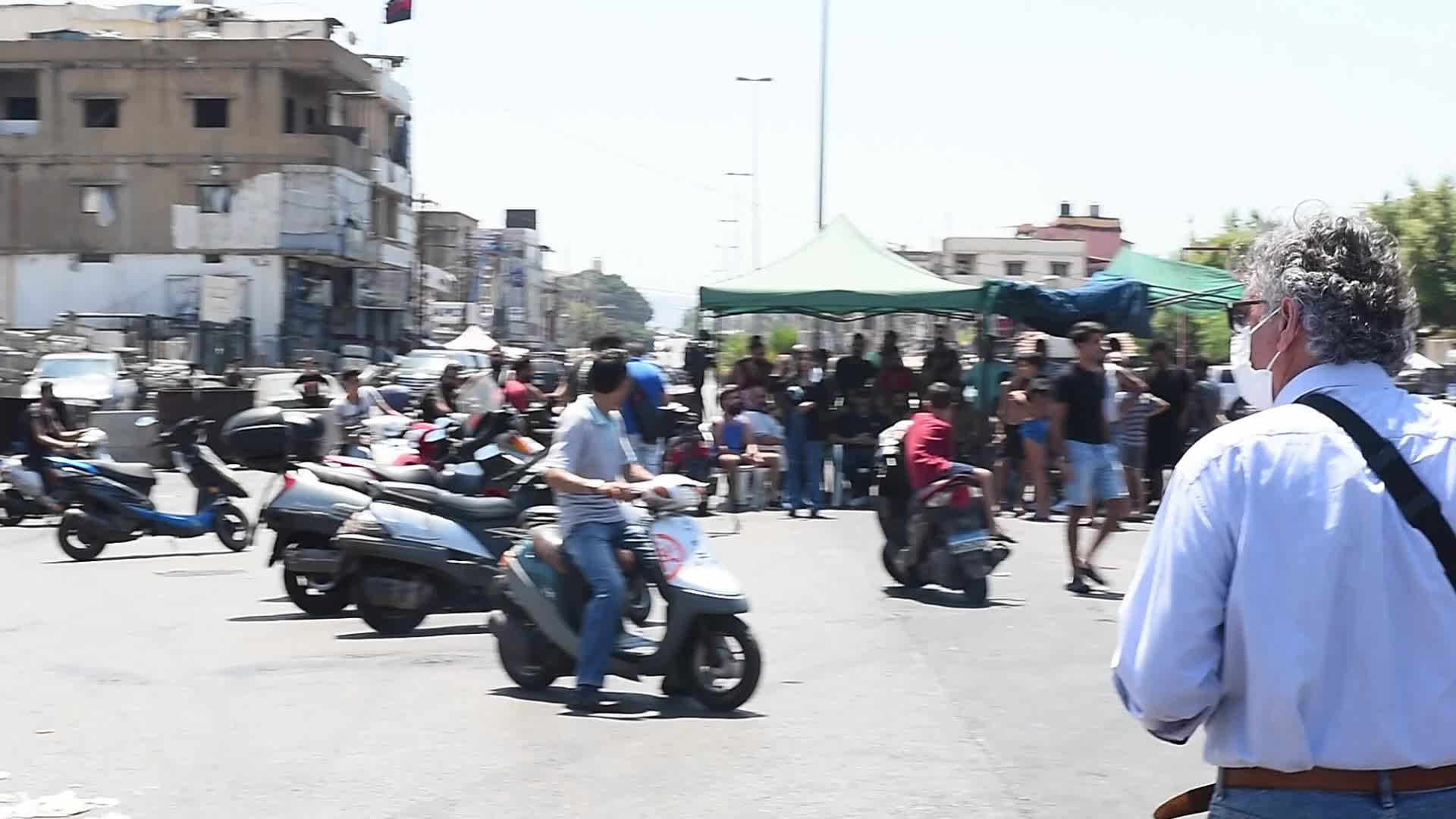 Road blockade in Beirut, Lebanon amid the economic crisis