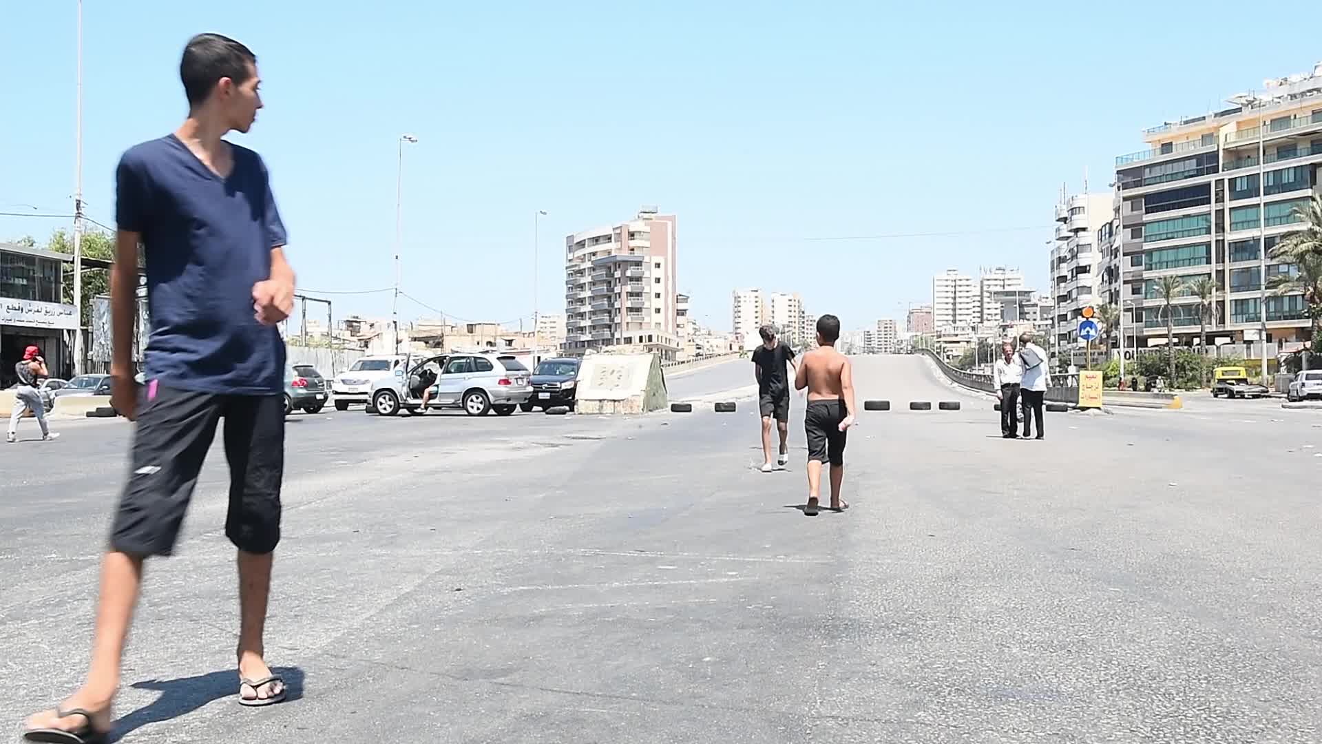 Road blockade in Beirut, Lebanon amid the economic crisis