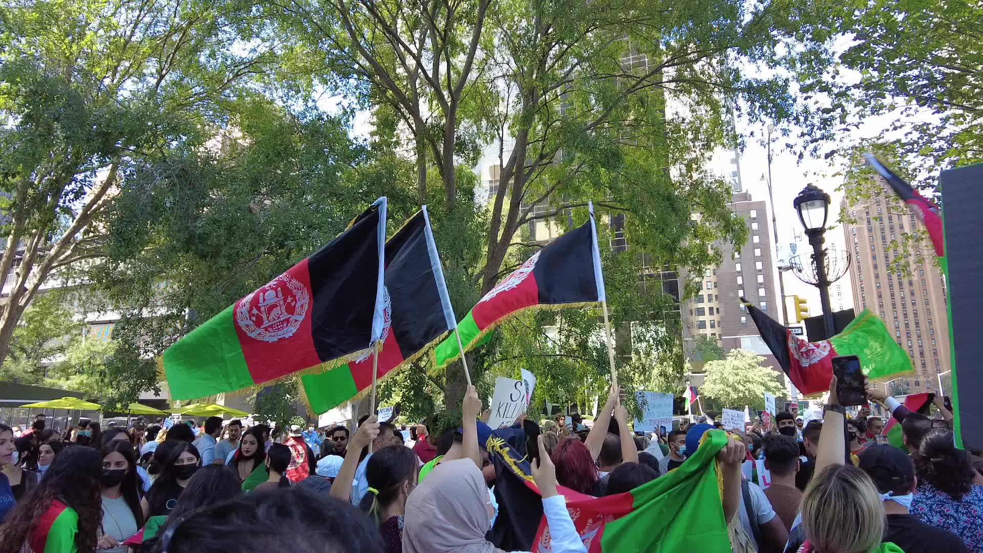 NY Hundreds Protest At The UN As Taliban Seize Kabul