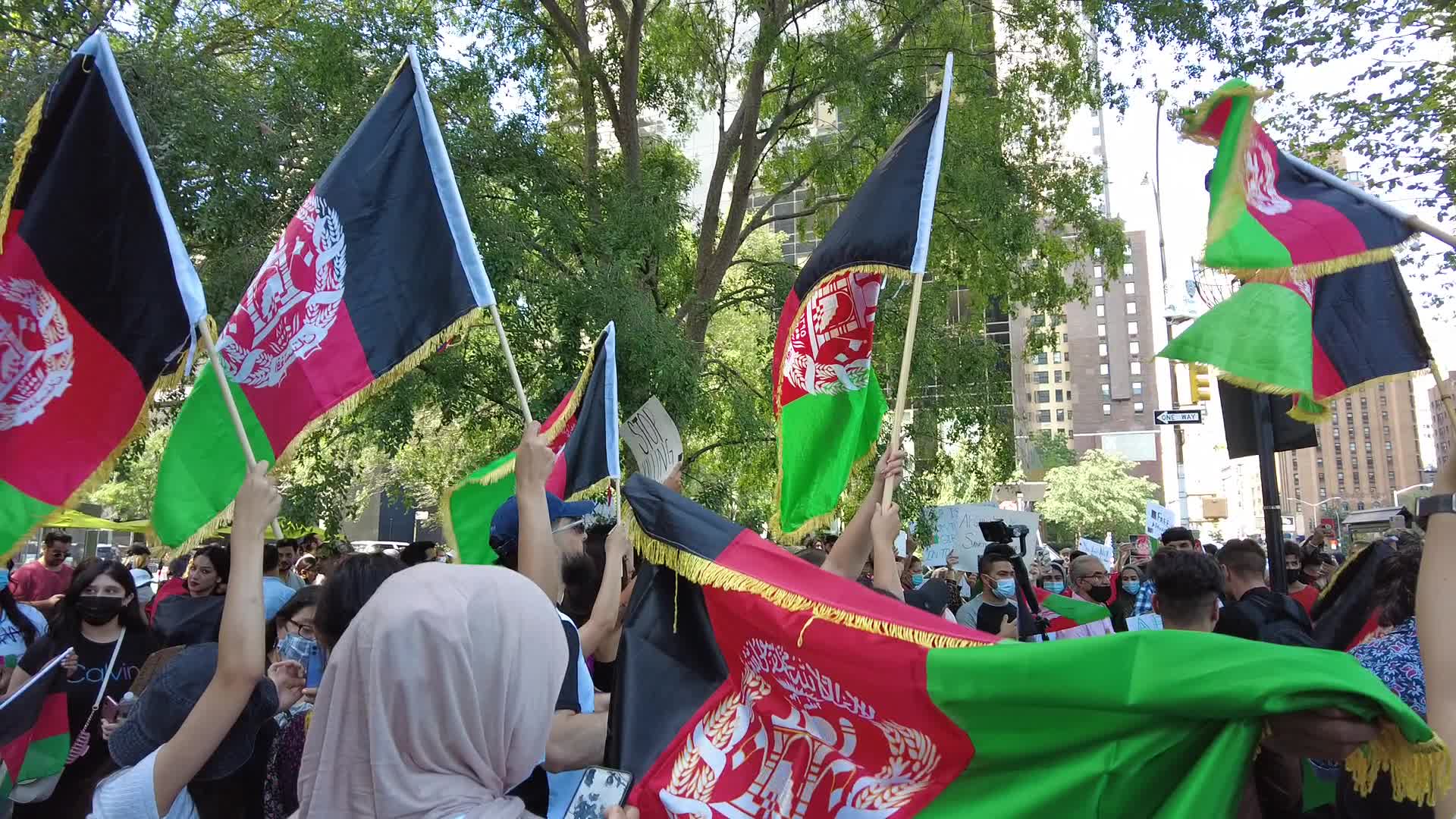 NY Hundreds Protest At The UN As Taliban Seize Kabul