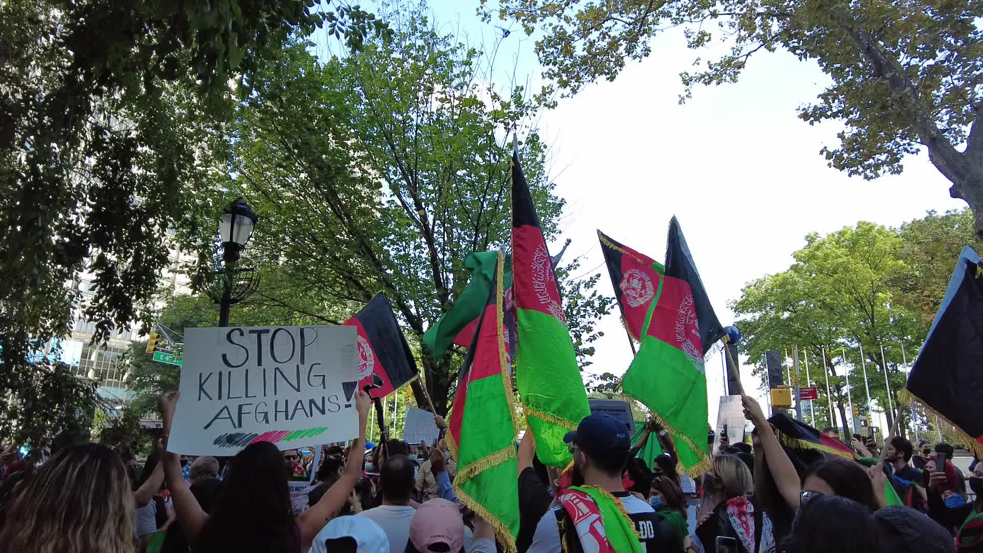 NY Hundreds Protest At The UN As Taliban Seize Kabul
