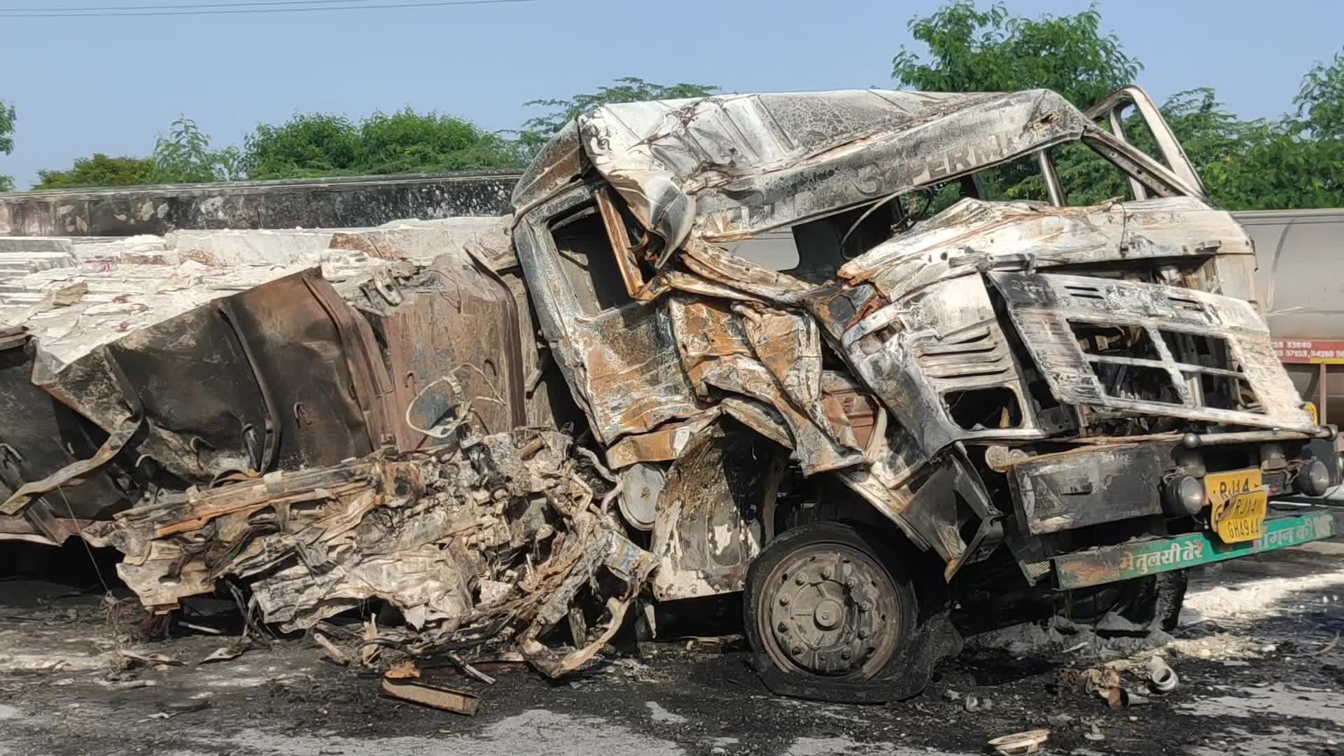 Trucks Catch Fire After Head-on Collision in Rajasthan’s Ajmer