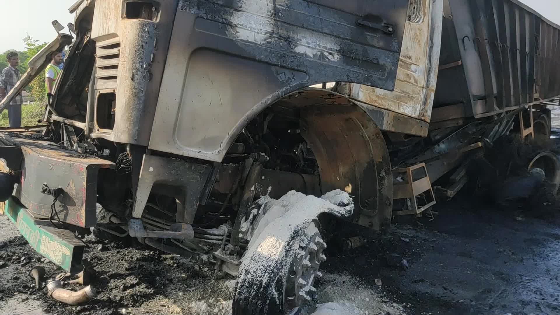 Trucks Catch Fire After Head-on Collision in Rajasthan’s Ajmer
