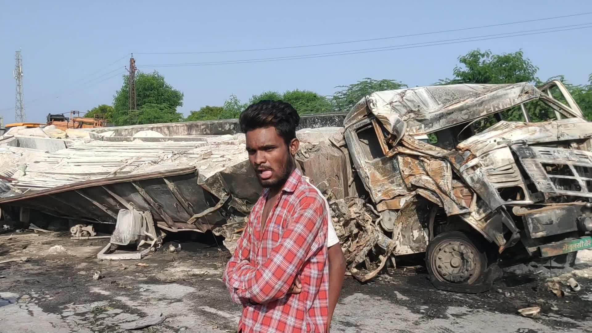 Trucks Catch Fire After Head-on Collision in Rajasthan’s Ajmer