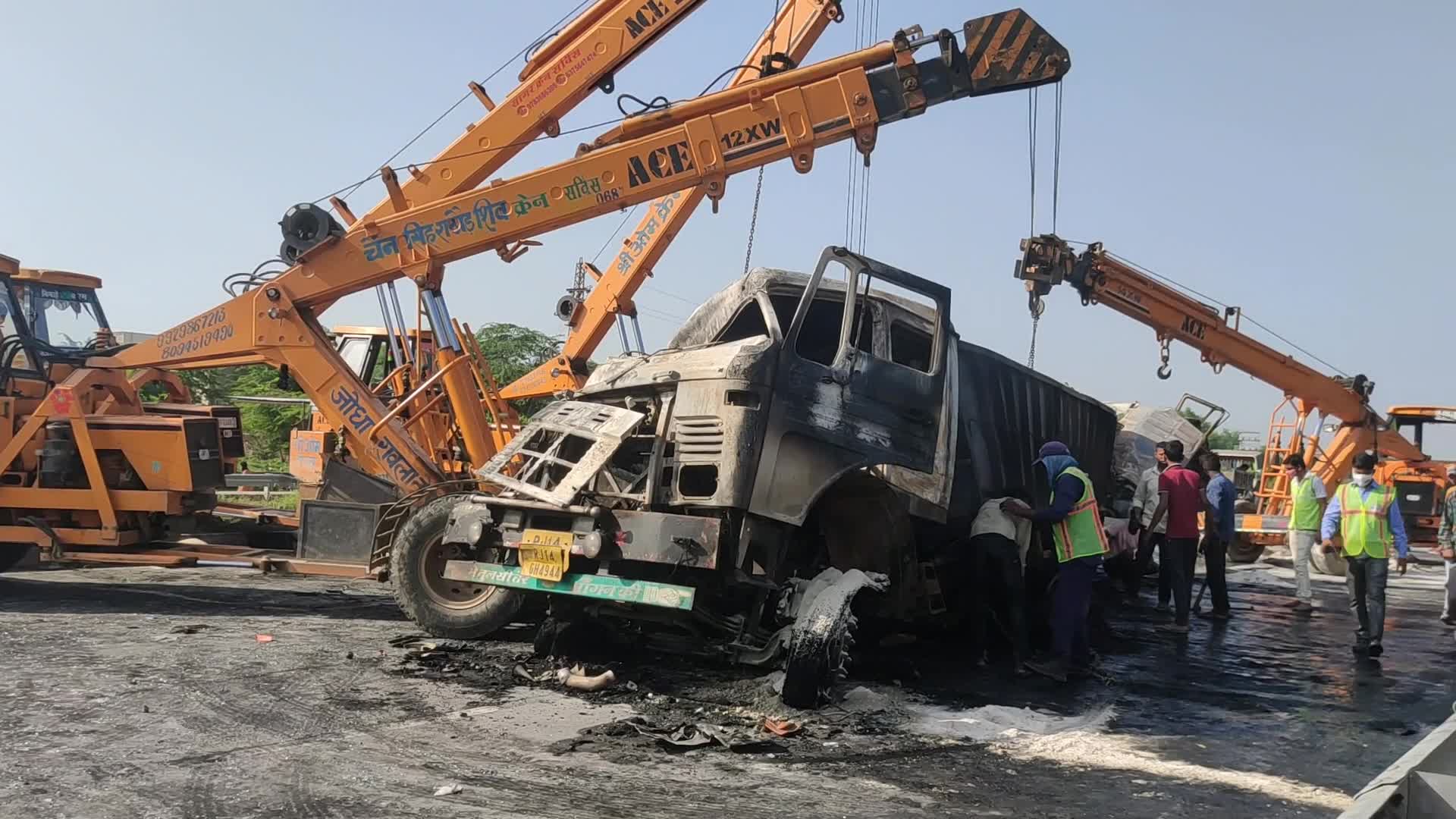 Trucks Catch Fire After Head-on Collision in Rajasthan’s Ajmer
