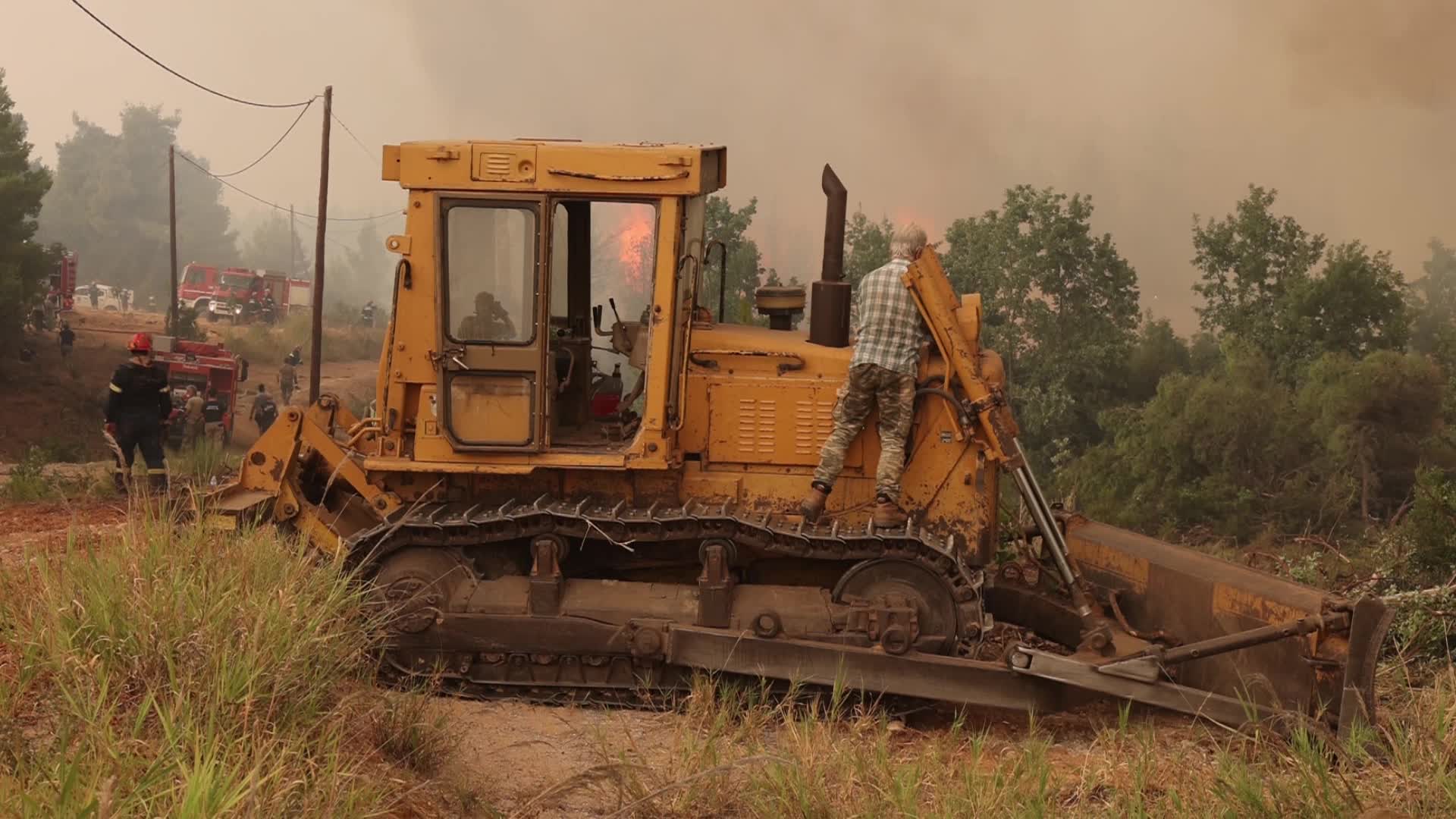 Wildfire burning forest in Evia Island, Greece