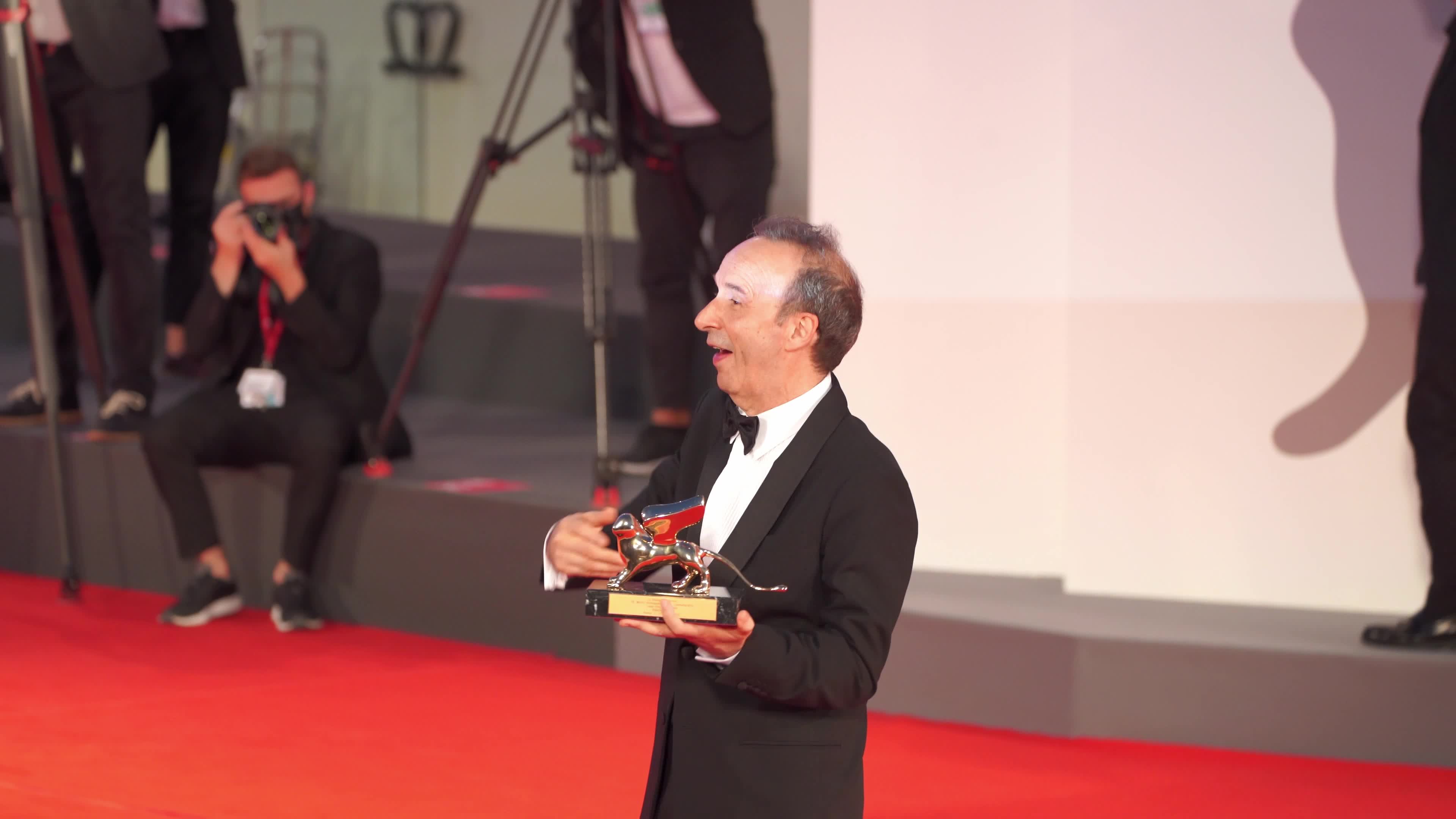 Actor Roberto Benigni receives the Golden Lion at the Venice International Film Festival