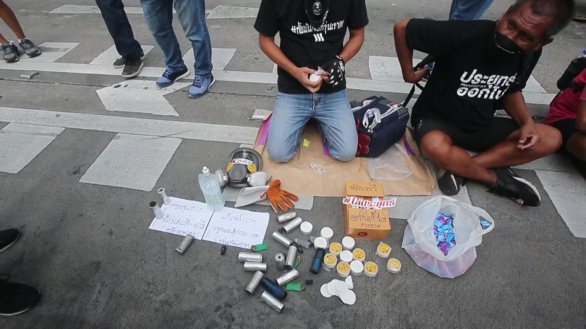Pro-democracy protesters gather during the demonstration at Asoke intersection in Bangkok