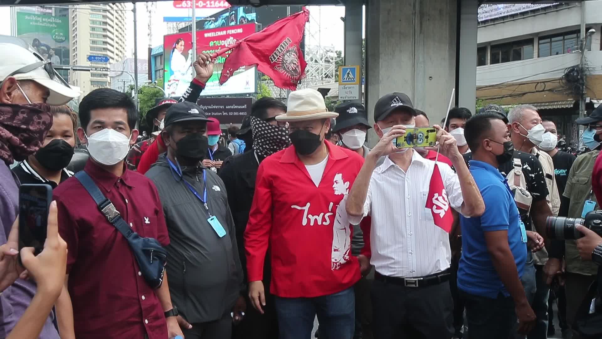 Pro-democracy protesters gather during the demonstration at Asoke intersection in Bangkok