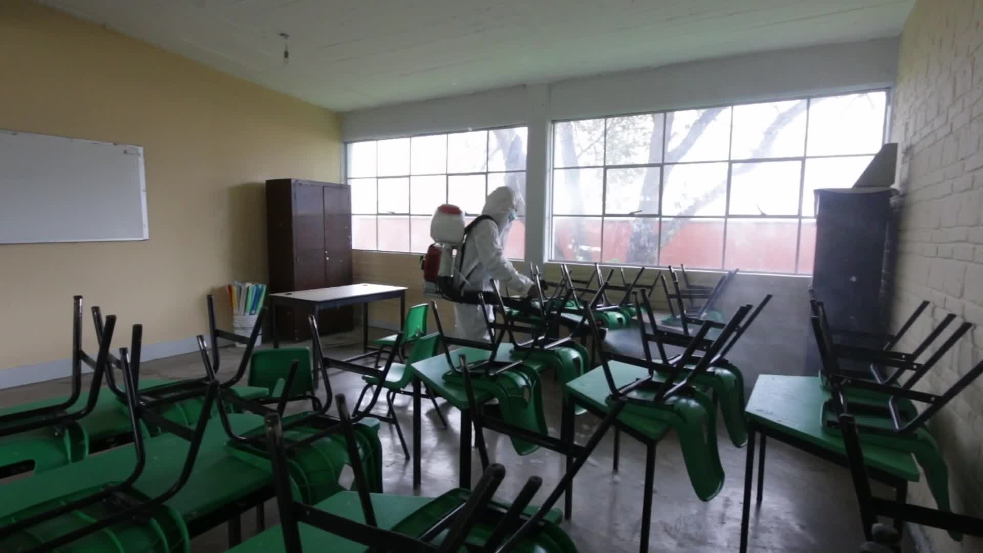 Disinfection of a school amid the Covid-19 pandemic