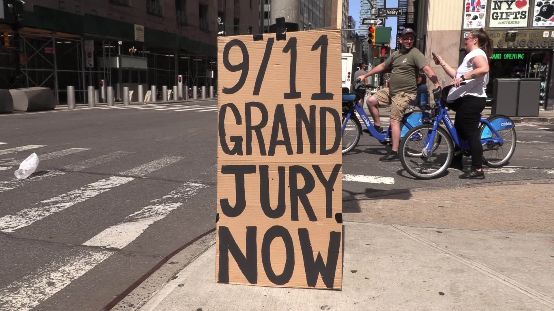 Cospiracy signs outside the World Trade Center